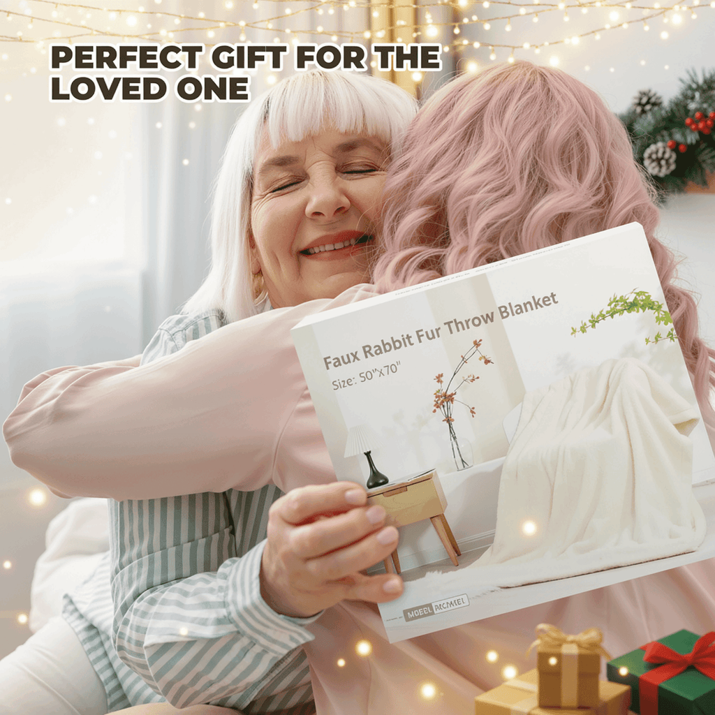 Naipo 50 in x 70 in Faux Rabbit Fur Blanket White Arctic Velvet Throw Blanket Unique Design Perfect for All Seasons and Ages (No Heating)