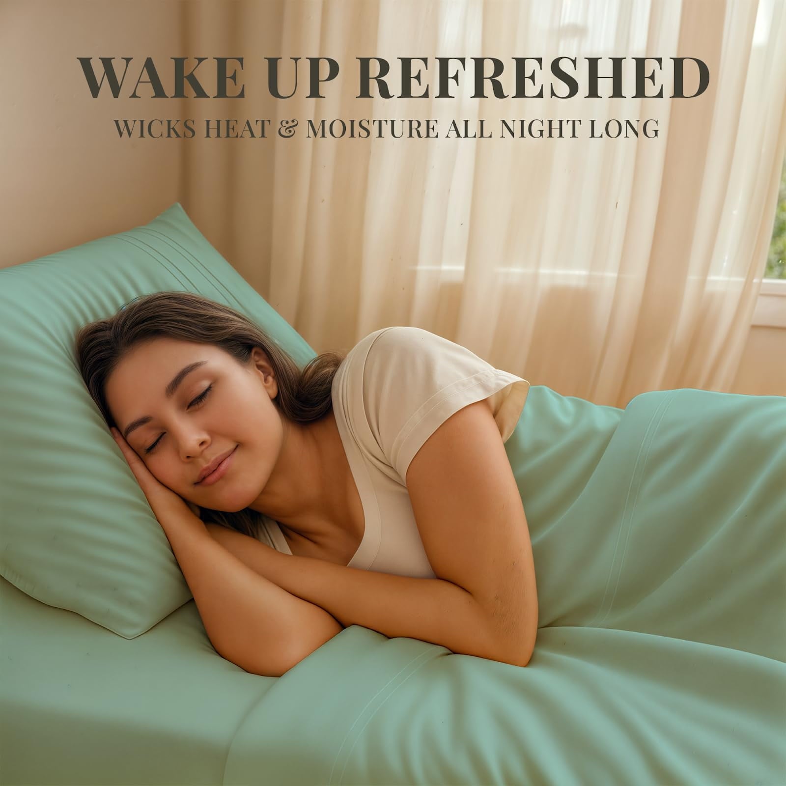 Sacred Thread Rayon Derived from Bamboo Sheets Twin Size, 18'' Deep Pocket Cooling Sheets for Hot Sleepers, 4 PC Cooling Sheets (Twin Size) (Aqua)