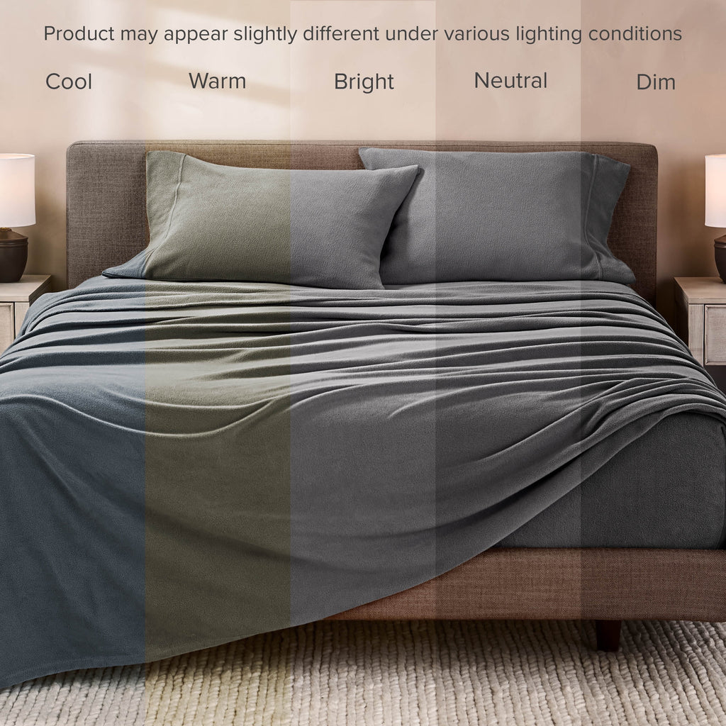 Bare Home Cozy Fleece Sheet Set - Extra Plush Polar Fleece - Deep Pocket - Queen, Gray