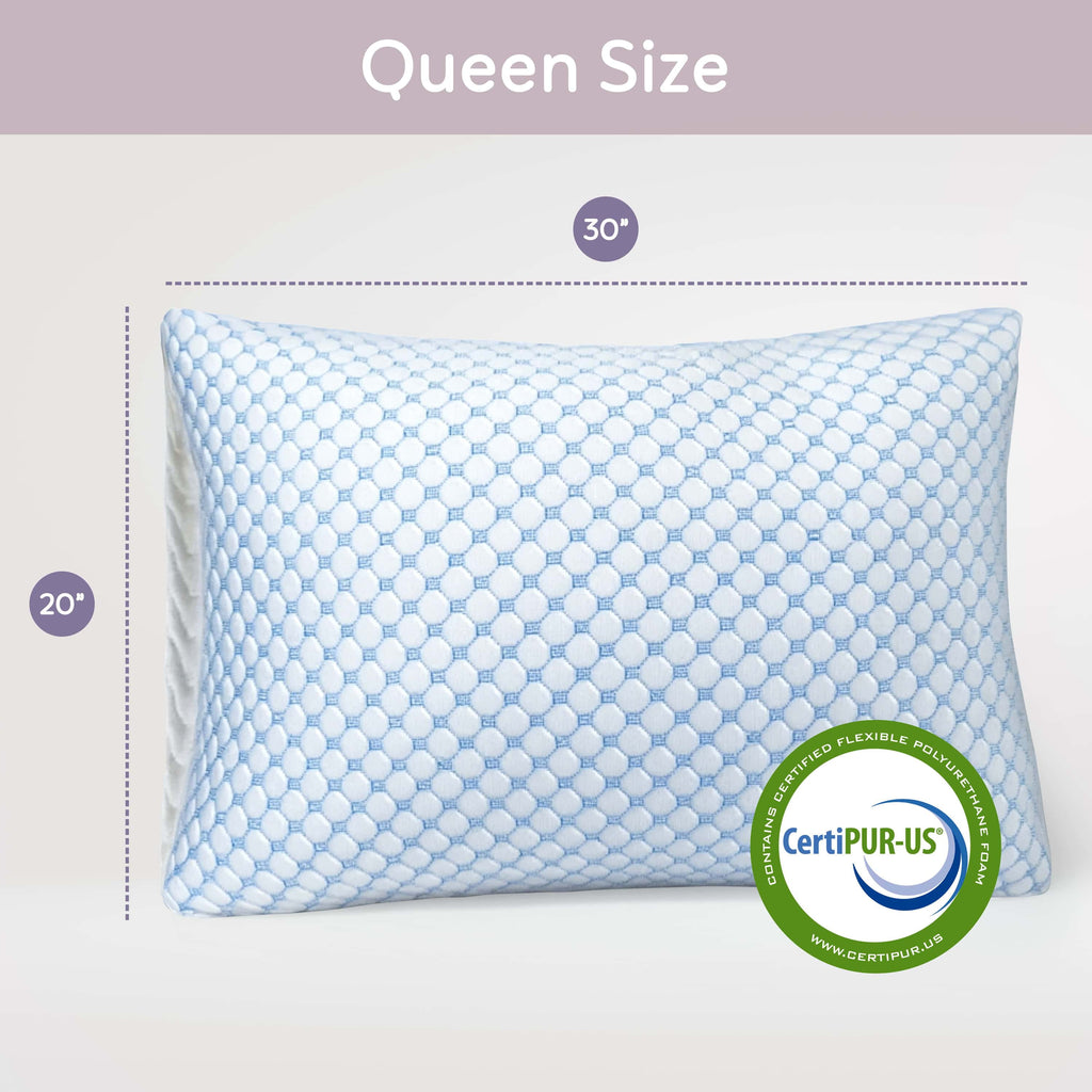 Virtu Temperature Queen Pillows Set of 2, Regulating and Adjustable Soft Memory Foam Cooling Bed Pillows Queen Size Pillows Set of 2, 20" X 30"