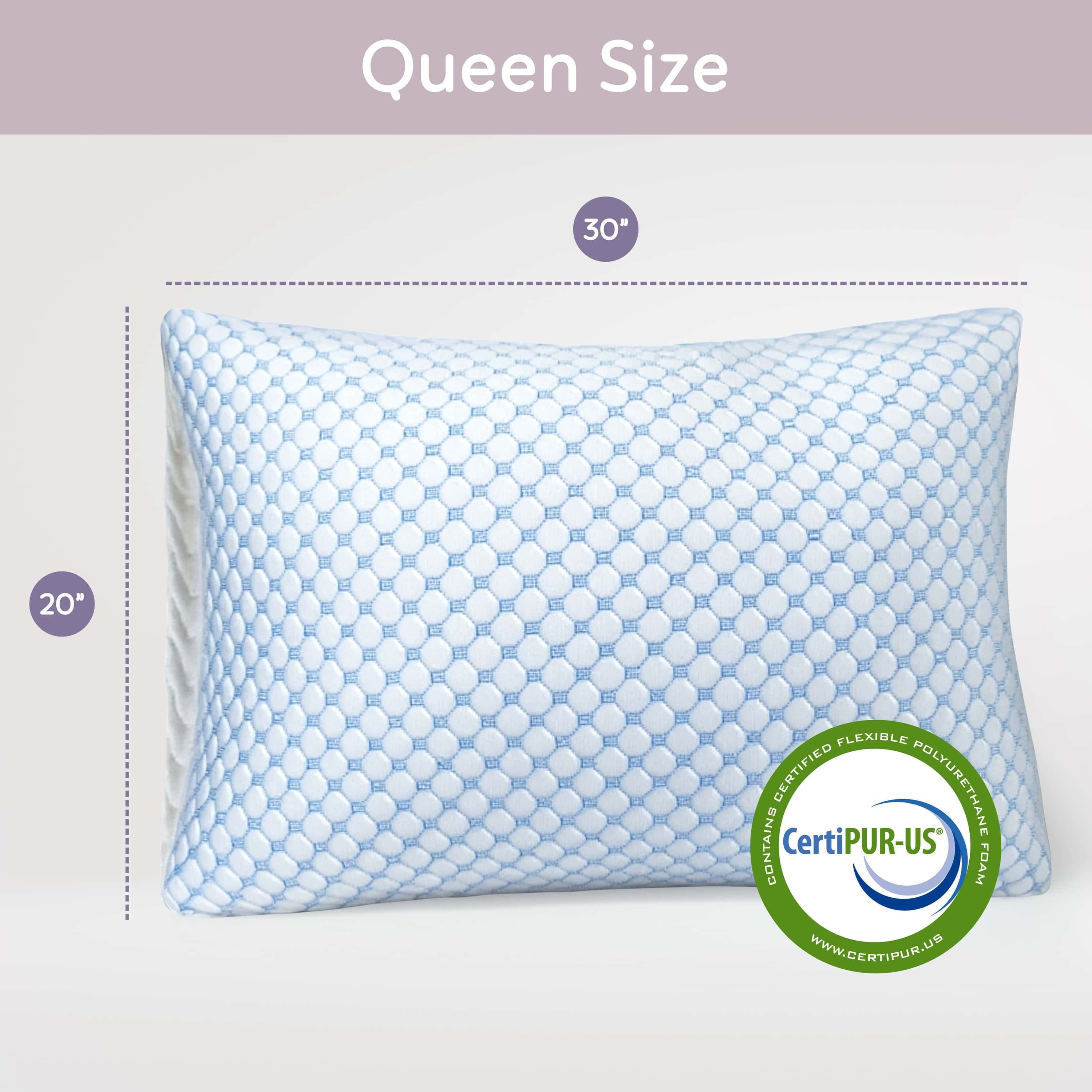 Virtu Temperature Queen Pillows Set of 2, Regulating and Adjustable Soft Memory Foam Cooling Bed Pillows Queen Size Pillows Set of 2, 20" X 30"