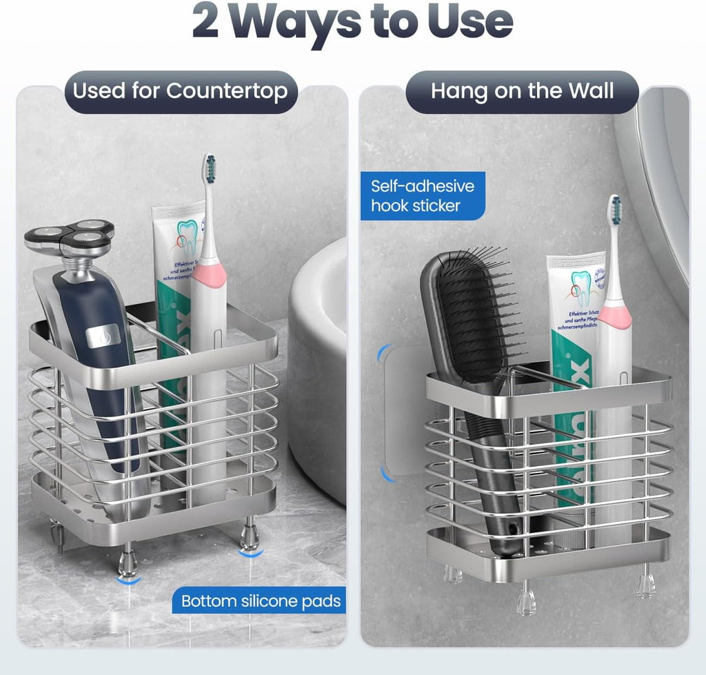 Luxspire Toothbrush Holders for Bathroom, Stainless Steel Electric Toothbrush Holder Wall Mounted, Shower Toothbrush Toothpaste Holder, Bathroom Organizer Essentials, 2 Slots, Silver