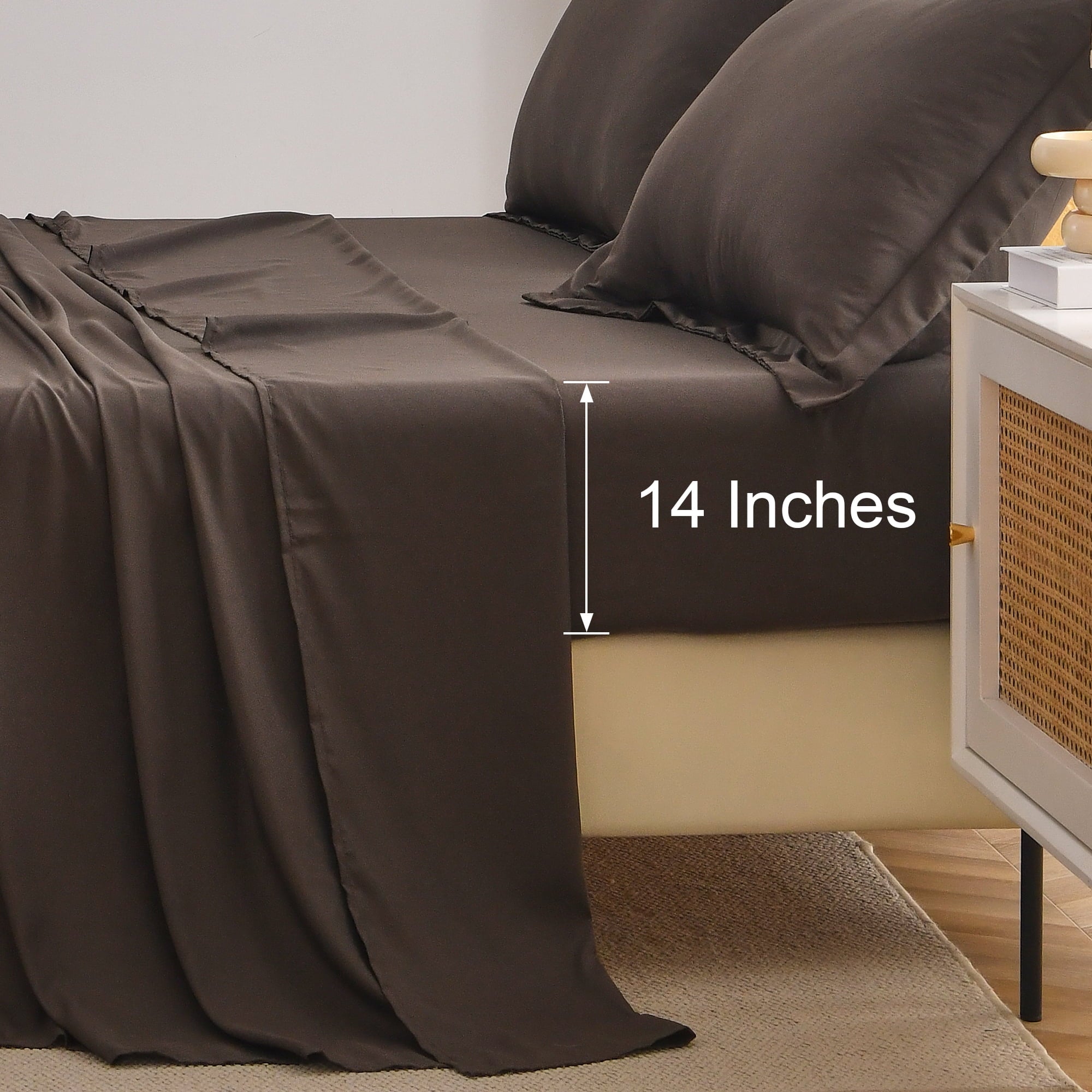 Jessy Home Bed Sheets Set 4 Piece Queen/Full Sheet Set Brown Gray Cotton Blend Fitted Sheet, Flat Sheet & 2 Pillowcases Bedding Set