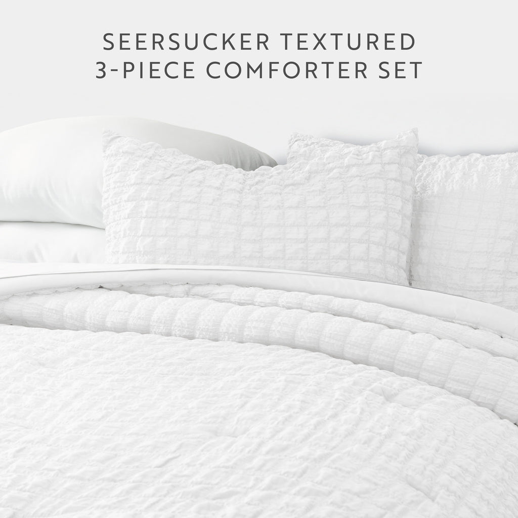 Seersucker Textured Comforter Set Plush All-Season Down Alternative Bedding - Comfort Canopy