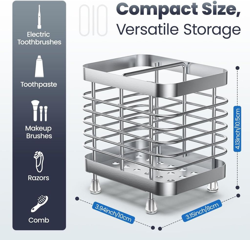 Luxspire Toothbrush Holders for Bathroom, Stainless Steel Electric Toothbrush Holder Wall Mounted, Shower Toothbrush Toothpaste Holder, Bathroom Organizer Essentials, 2 Slots, Silver
