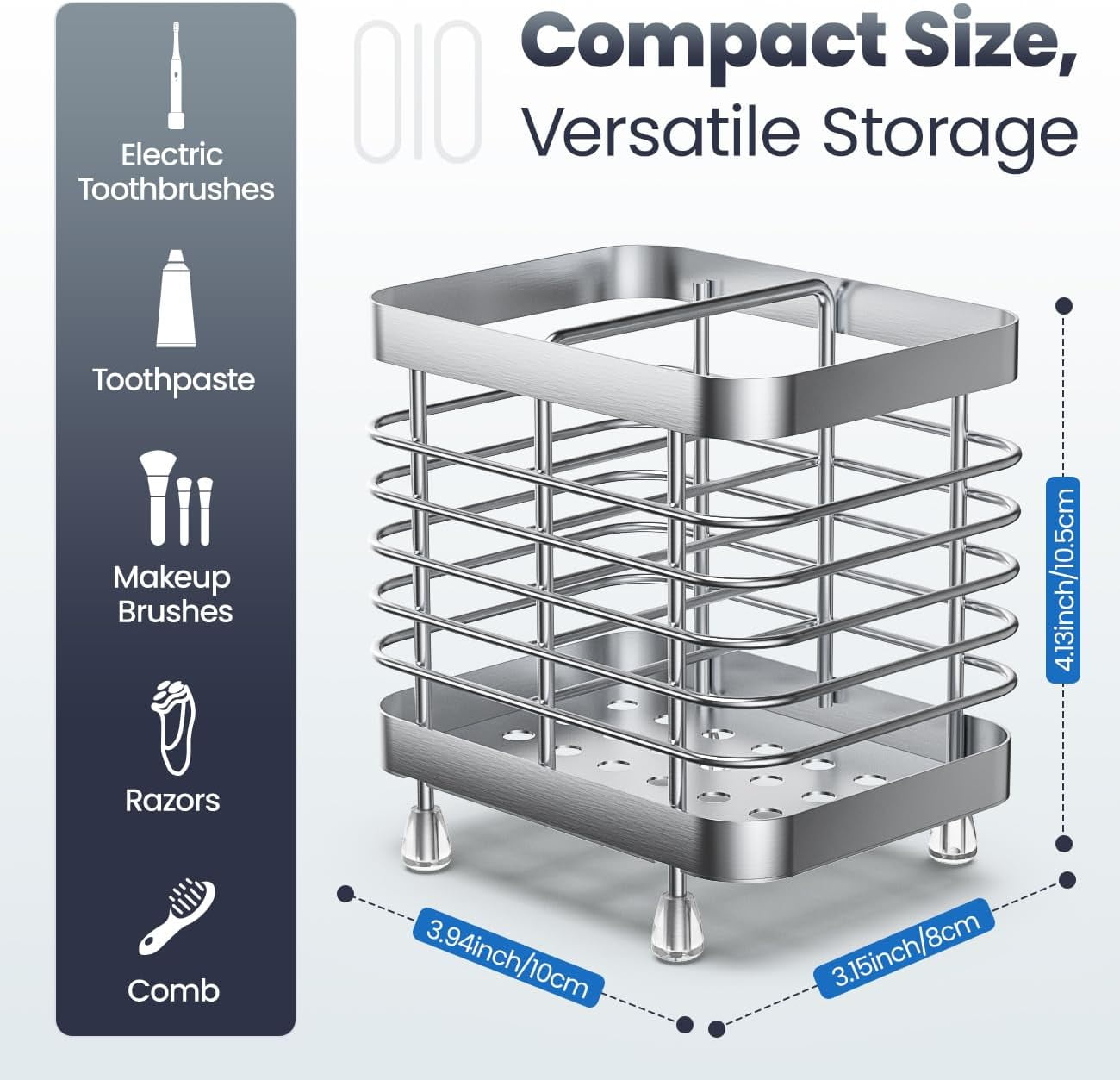 Luxspire Toothbrush Holders for Bathroom, Stainless Steel Electric Toothbrush Holder Wall Mounted, Shower Toothbrush Toothpaste Holder, Bathroom Organizer Essentials, 2 Slots, Silver