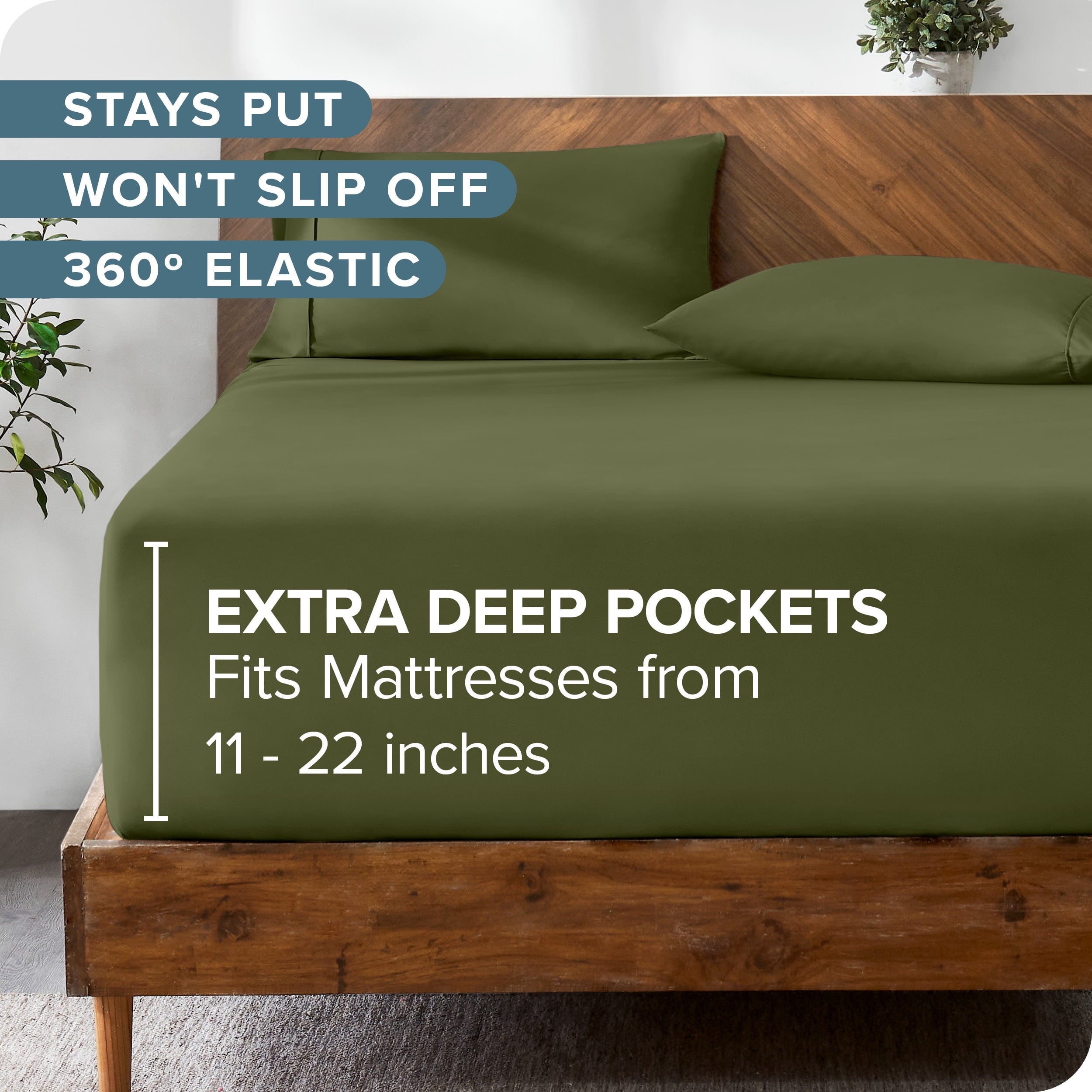 Bare Home Fitted Sheet - 22" Extra Deep Pocket - Premium 1800 Collection - Twin-XL, Cypress