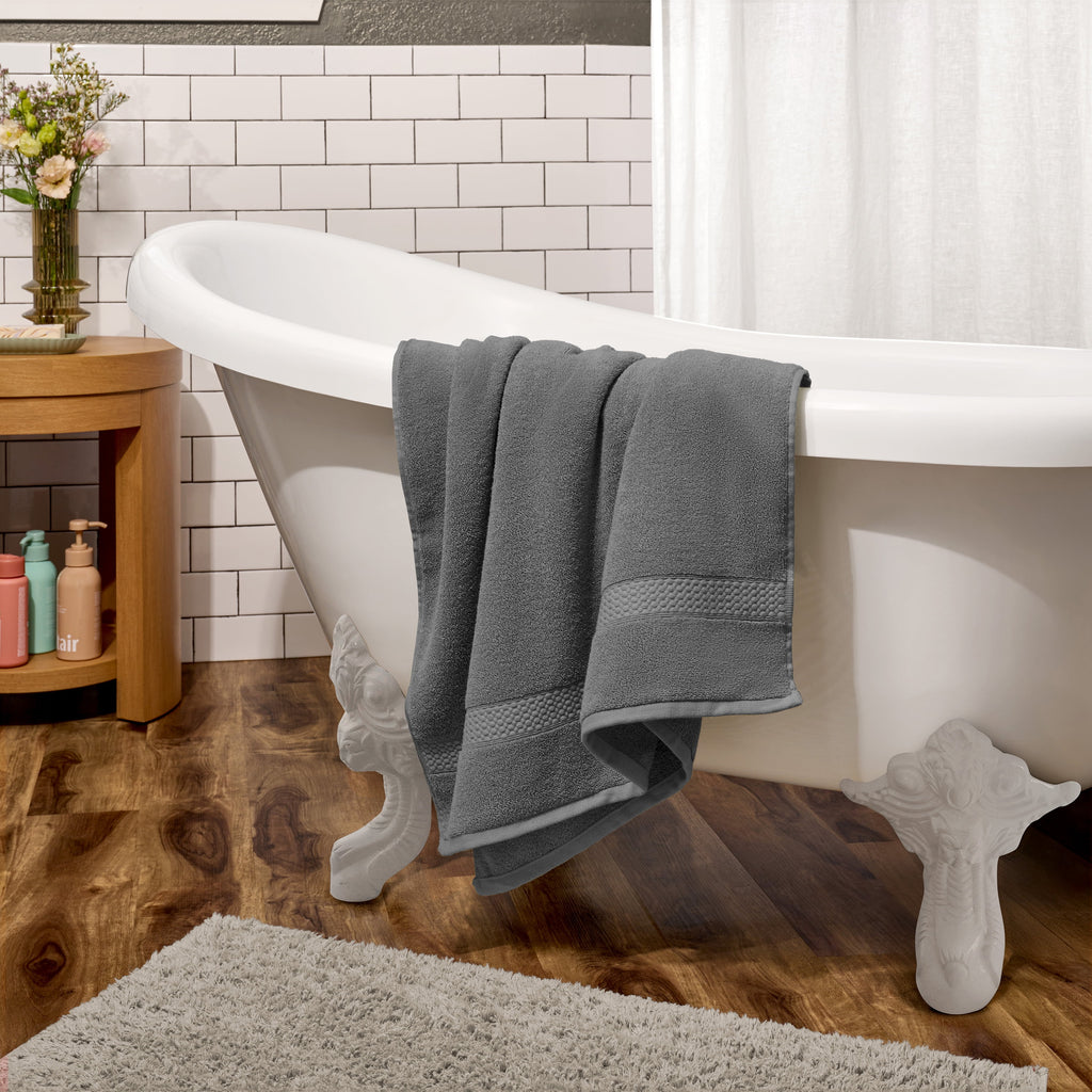 Beautiful by Drew Barrymore 6-Piece Dobby Bath Towel Set, Soft 100% Cotton, Charcoal Gray