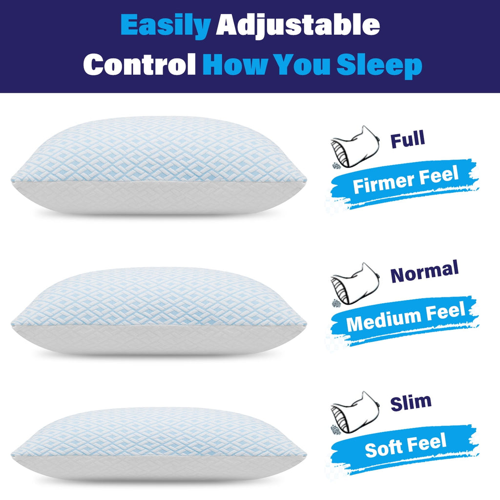SORMAG Cooling Bed Pillows for Sleeping Shredded Memory Foam Pillows Queen Size Set of 2 Pack