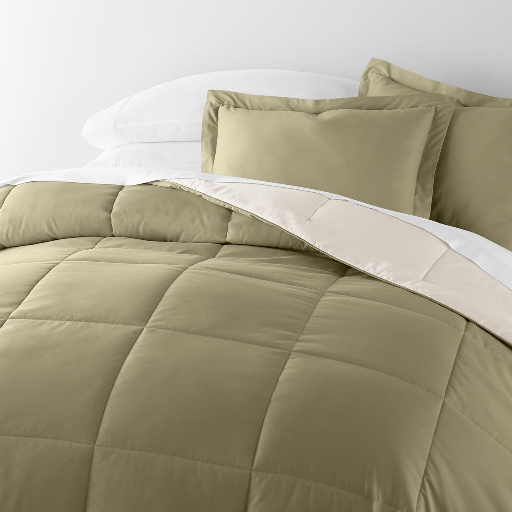 All Season Reversible Comforter Set Breathable Cool in Sage Green & Ivory Twin/Twin XL Size Bedding by Comfort Canopy