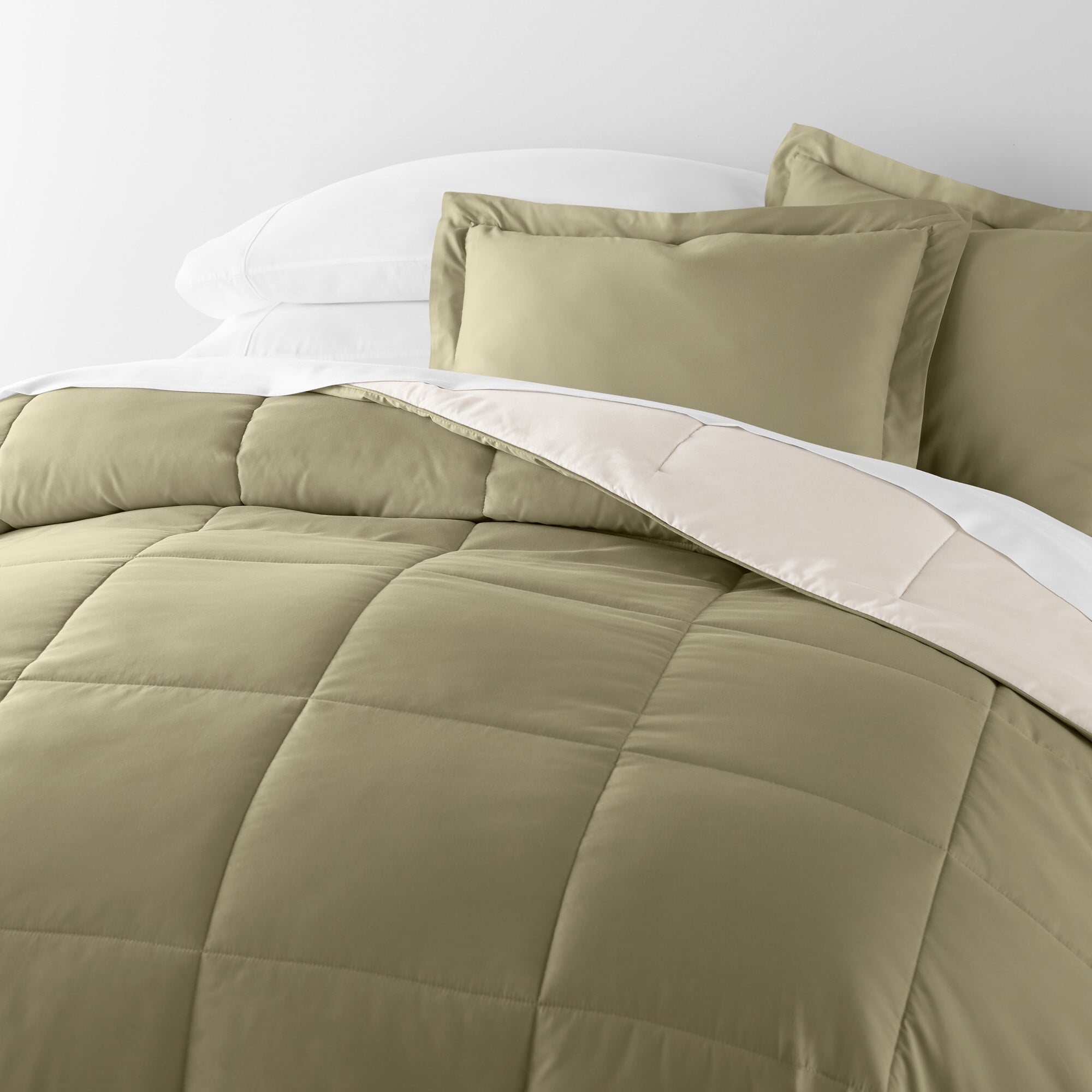 All Season Reversible Comforter Set Breathable Cool in Sage Green & Ivory Twin/Twin XL Size Bedding by Comfort Canopy