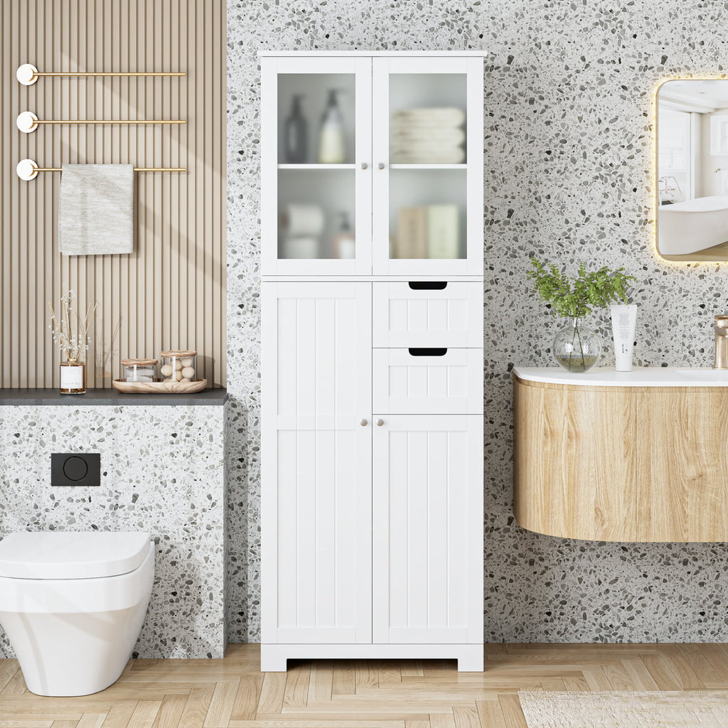 Homfa 67" Tall Bathroom Cabinet, White Linen Cabinet with Doors and Removable Drawers, Kitchen Cupboard