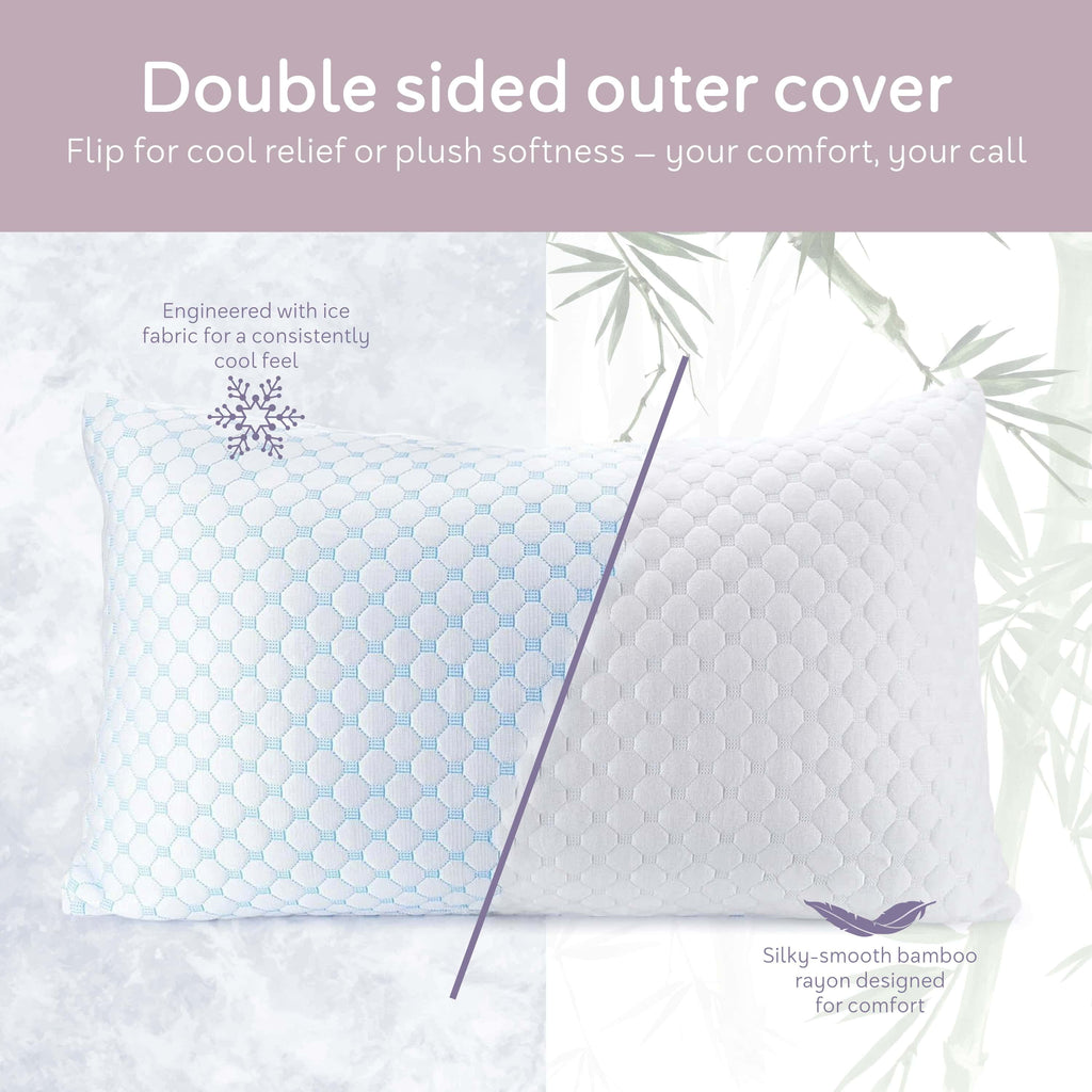 Virtu Temperature Queen Pillows Set of 2, Regulating and Adjustable Soft Memory Foam Cooling Bed Pillows Queen Size Pillows Set of 2, 20" X 30"