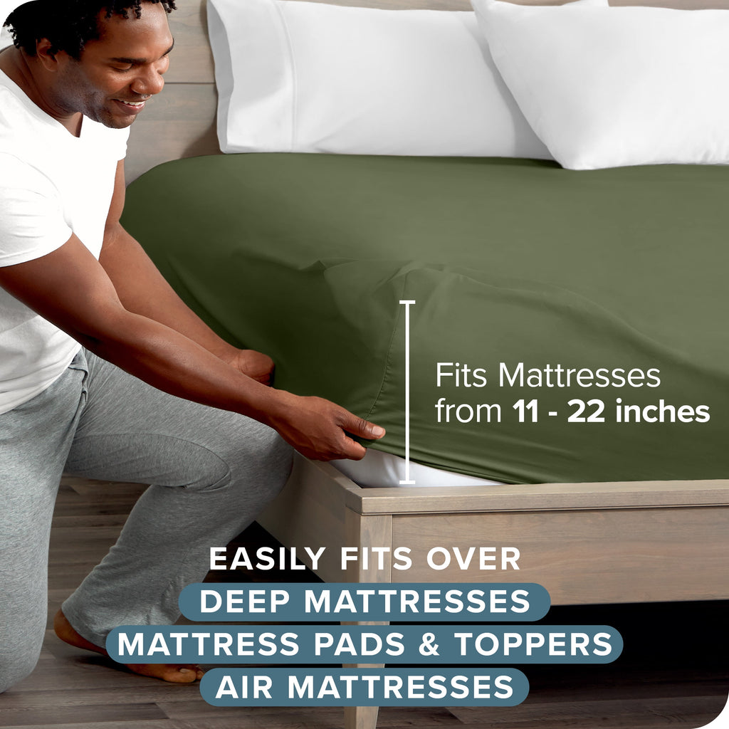 Bare Home Fitted Sheet - 22" Extra Deep Pocket - Premium 1800 Collection - Twin-XL, Cypress