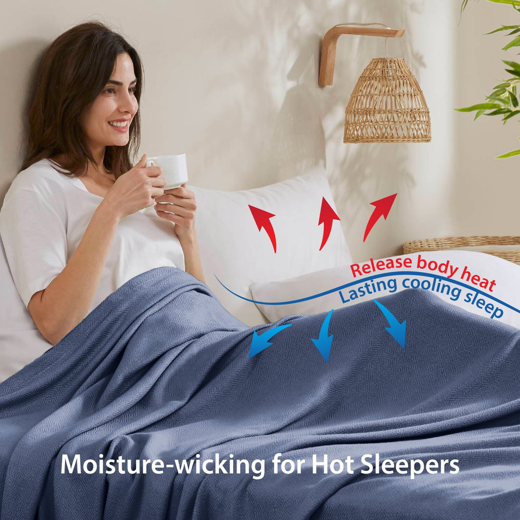 Regency Heights Cozy Bamboo Cotton Blanket, Lightweight Blanket for Sofa Couch, All Season Breathable Bed Blanket for Hot Sleepers with Diamond Jacquard, Full/Queen, Navy