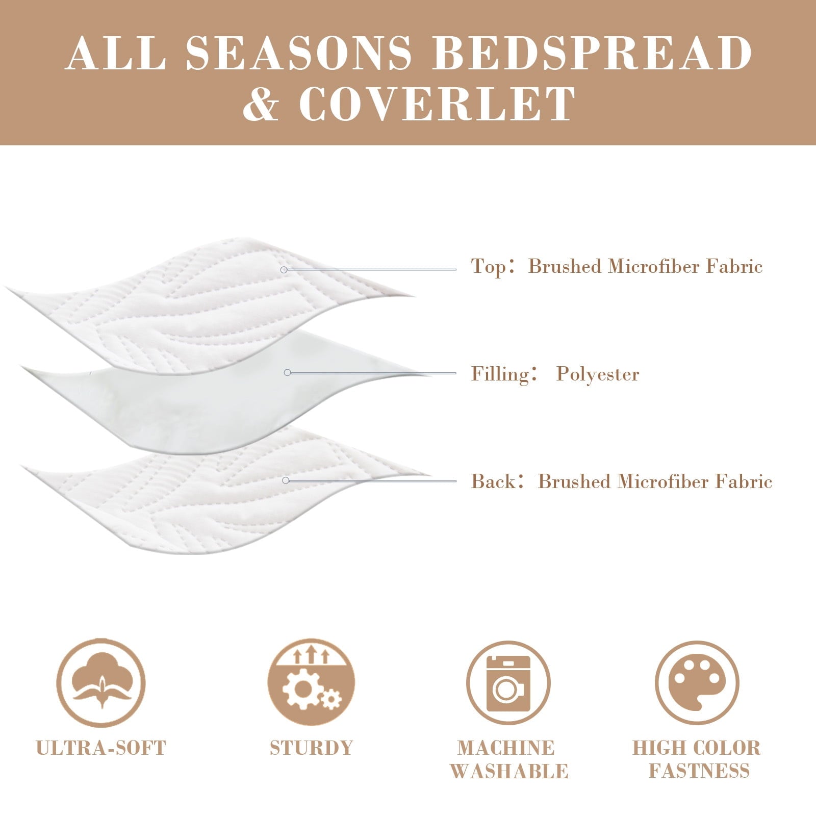 Exclusivo Mezcla Ultrasonic King Size Quilt Set White, 3 Pieces Lightweight Bedspread Leaf Pattern Bed Cover Soft Microfiber Coverlet Bedding Set for All Seasons