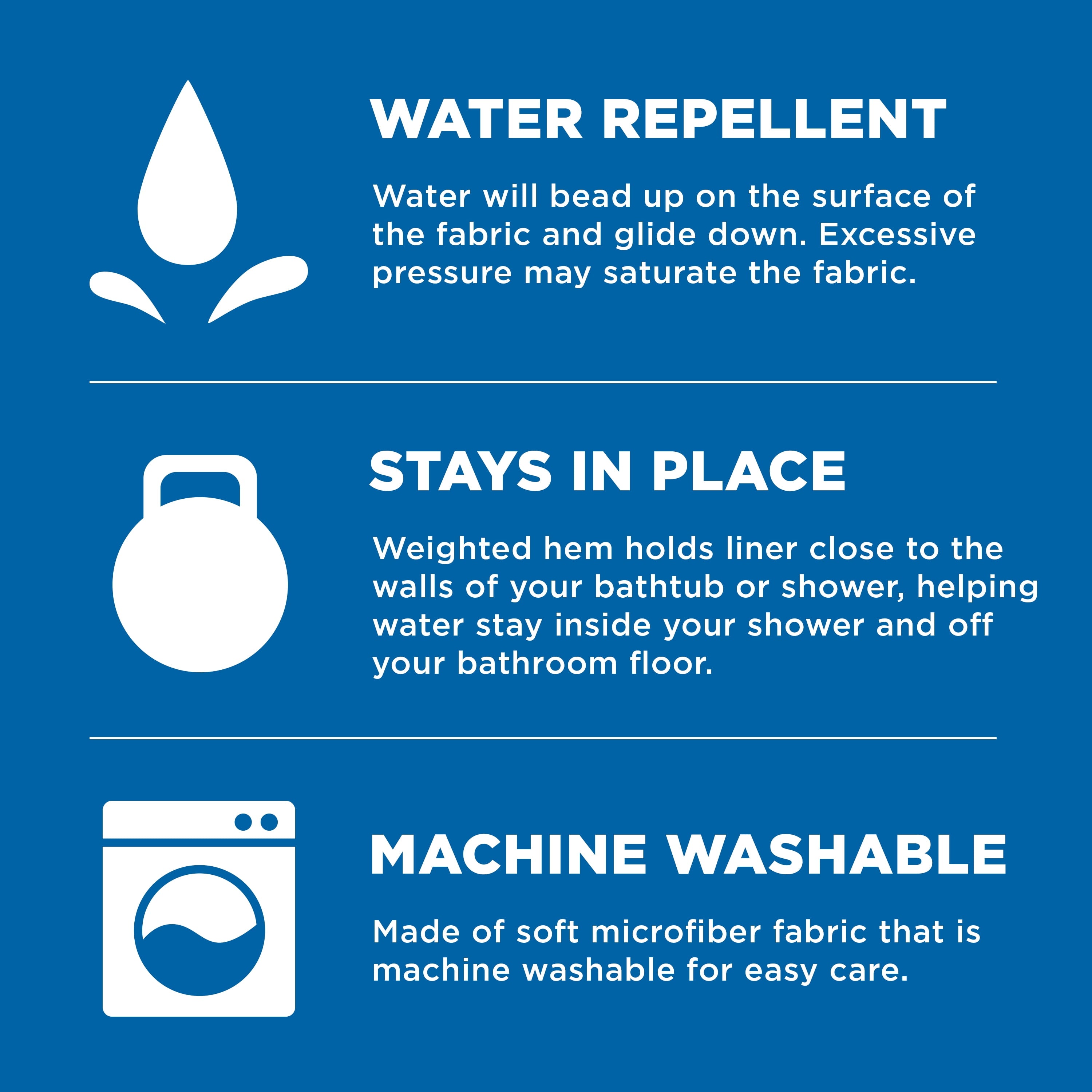 Mainstays White Water Repellent Fabric Shower Curtain Liner, 70” x 72”