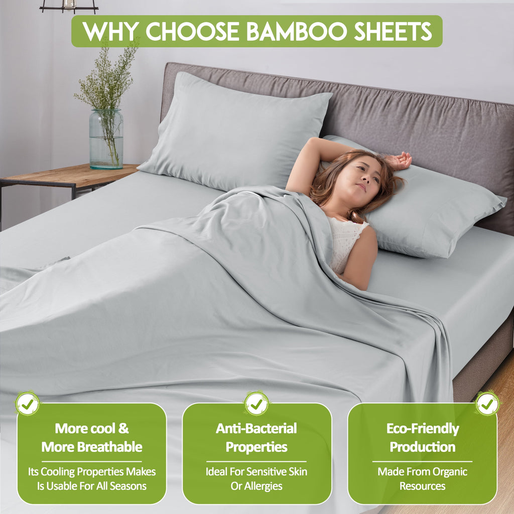 Lux Decor Collection Rayon from Bamboo Blend Queen Sheets Deep Pockets - 4 Piece Cooling Bed Sheets Set, Gray