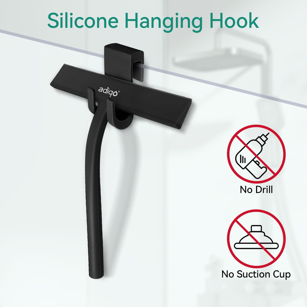 Adiqo 9" Silicone Shower Squeegee for Bathroom, Shower Doors, Mirrors - 100% Streak Free, Matte Black