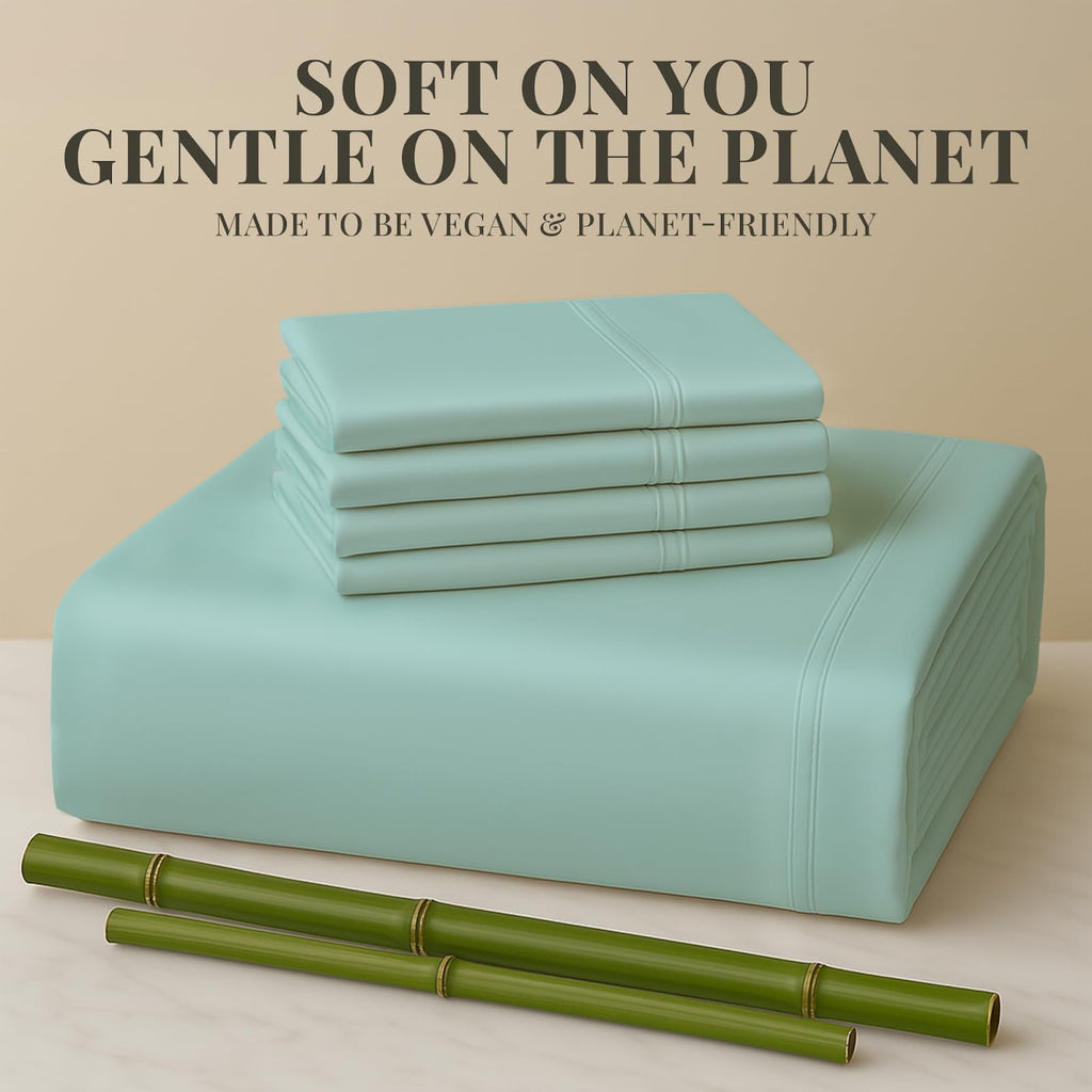 Sacred Thread Rayon Derived from Bamboo Sheets Twin Size, 18'' Deep Pocket Cooling Sheets for Hot Sleepers, 4 PC Cooling Sheets (Twin Size) (Aqua)