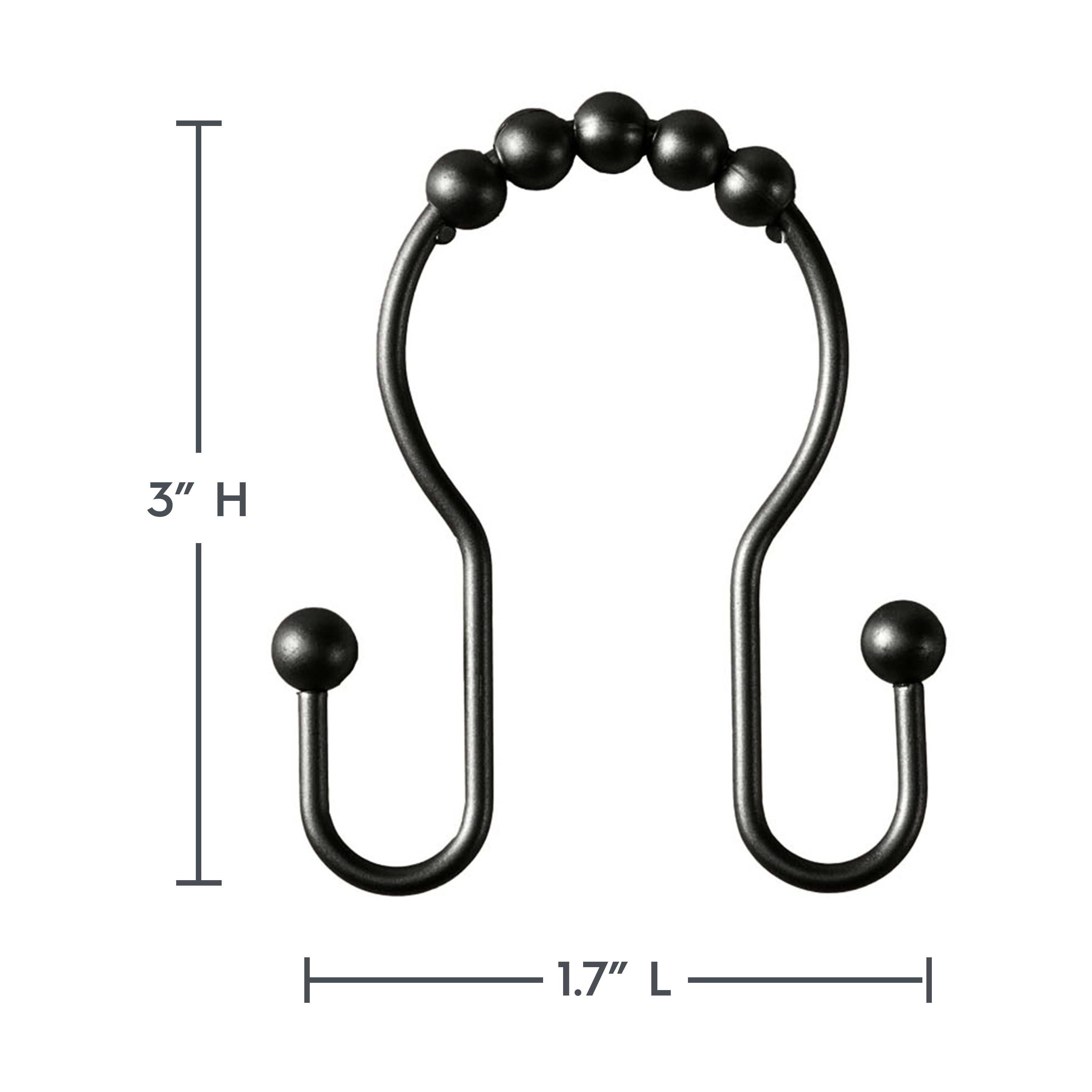 Better Homes & Gardens Rustproof Stainless Steel Double Easy Glide Shower Hooks, Matte Black, 12
