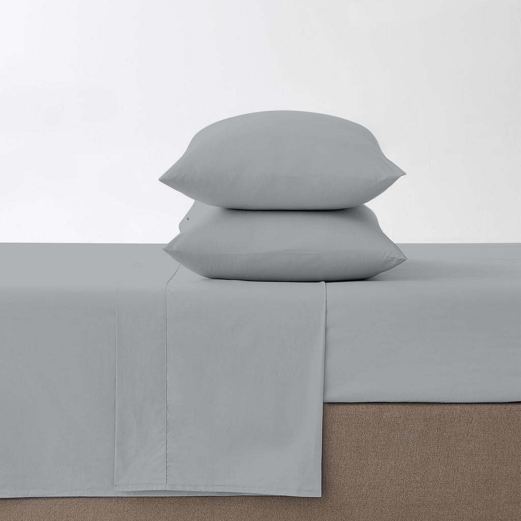 Color Sense 100% Cotton Percale Cool & Crisp 3-Piece Bedsheet set Twin Light Gray