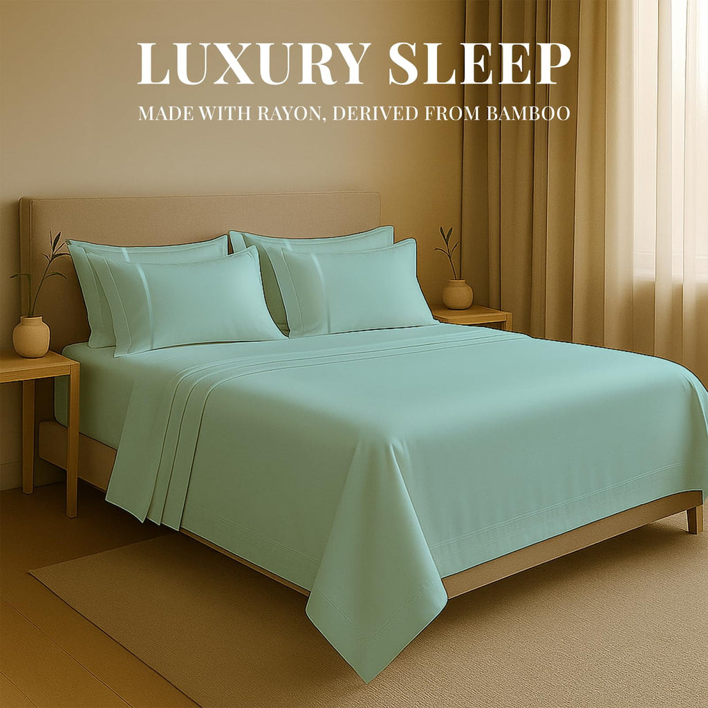 Sacred Thread Rayon Derived from Bamboo Sheets Twin Size, 18'' Deep Pocket Cooling Sheets for Hot Sleepers, 4 PC Cooling Sheets (Twin Size) (Aqua)