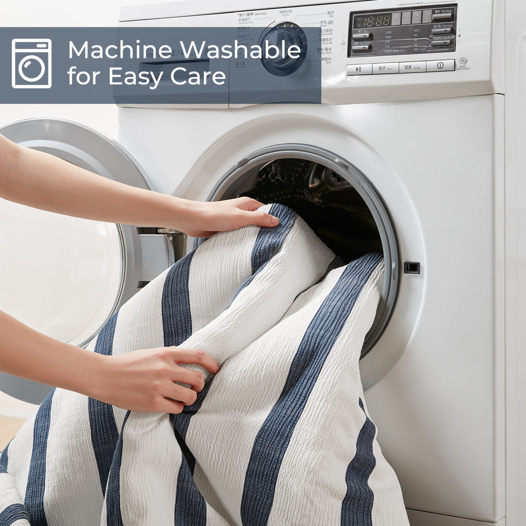 Regency Heights Full/Queen Comforter Set, Striped Texture Bedding Comforter Sets, 3 Pieces Tonal Stripes Woven Comforter with Pillow Sham, Blue