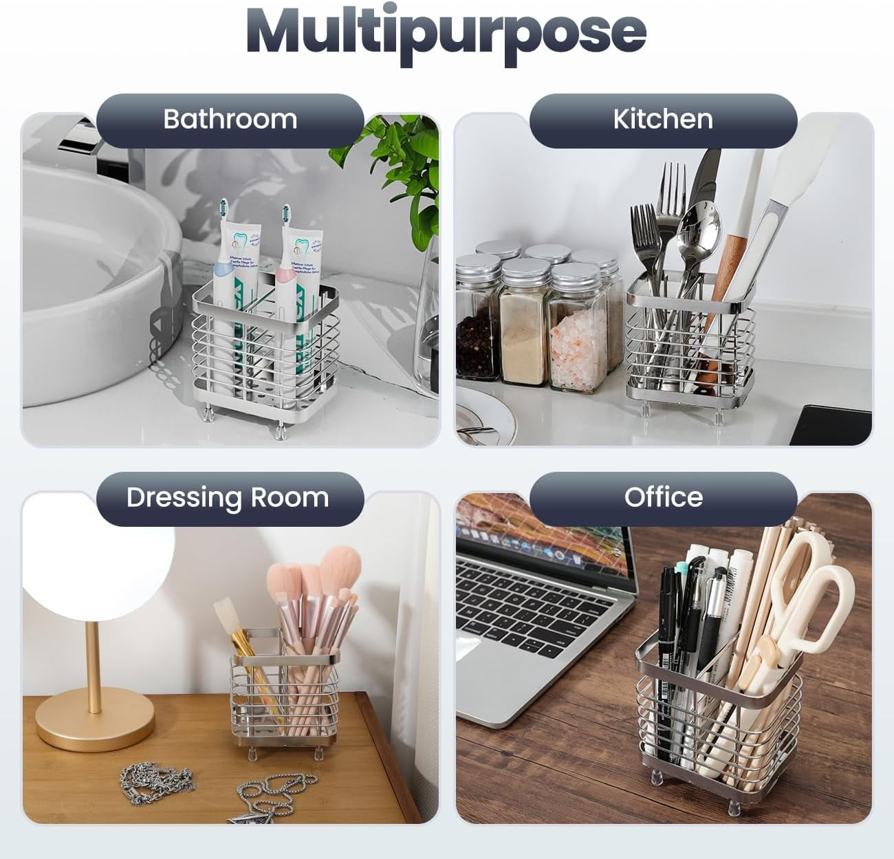 Luxspire Toothbrush Holders for Bathroom, Stainless Steel Electric Toothbrush Holder Wall Mounted, Shower Toothbrush Toothpaste Holder, Bathroom Organizer Essentials, 2 Slots, Silver