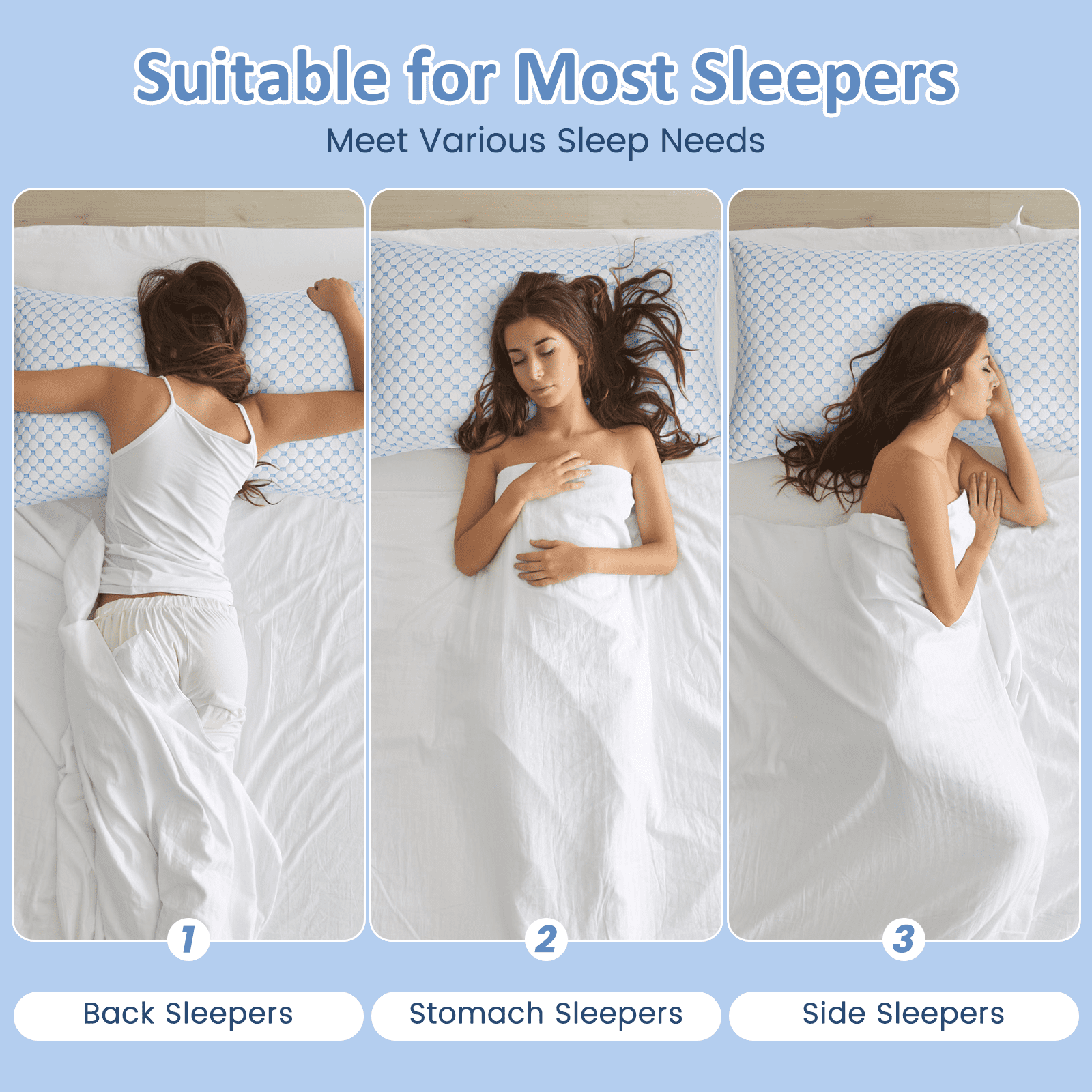 Shredded Memory Foam Pillows for Sleeping 2 Pack, Queen Size Cooling Bed Pillows for Side Back and Stomach Sleepers, Bed Pillows with Washable Removable Cover