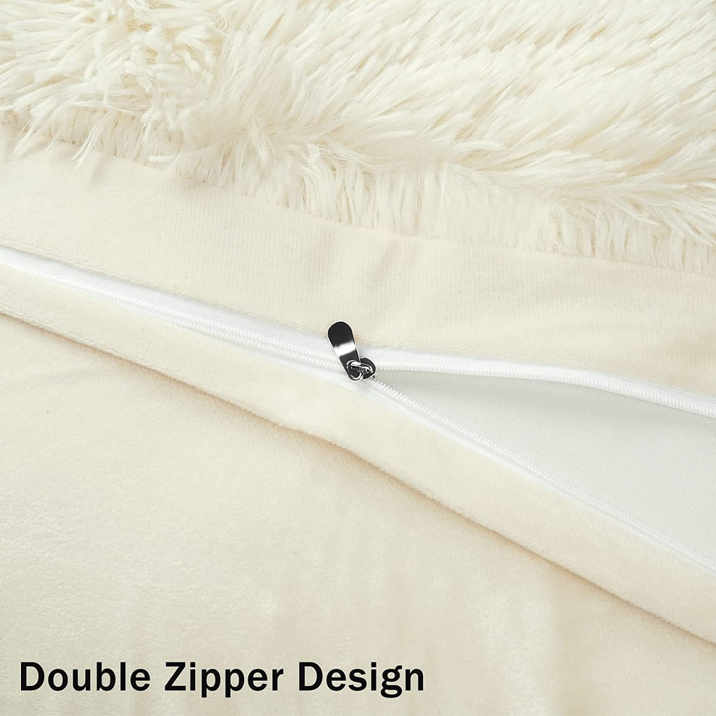 BLEUM CADE Luxury Fluffy Fuzzy Queen Bedding Comforter Set,4 Pieces Shaggy Duvet Cover Set,Furry Plush Velvet Bed Comforter Cover with Zip Closure,Queen,Creamy-White