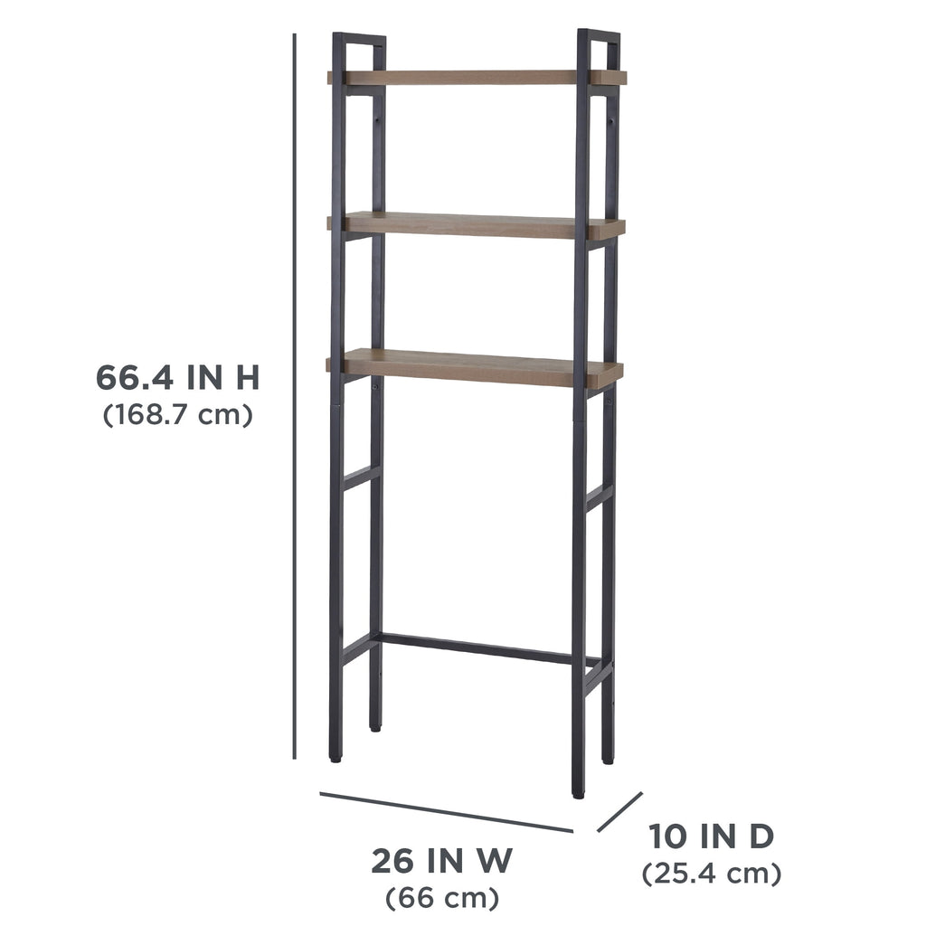 Better Homes & Gardens Jace 3-Shelf over-the-Toilet Rack with Black Frame and Oak Shelves
