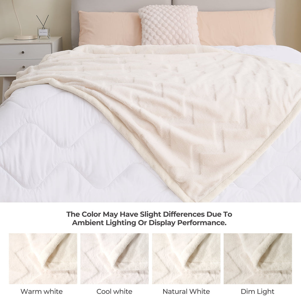 Naipo 50 in x 70 in Faux Rabbit Fur Blanket White Arctic Velvet Throw Blanket Unique Design Perfect for All Seasons and Ages (No Heating)