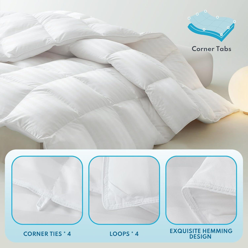Down Feather Comforter King Size - High Fill Power All Season Duvet Insert, Luxurious Hotel Medium Warmth Bedding Comforter (106”x90”)