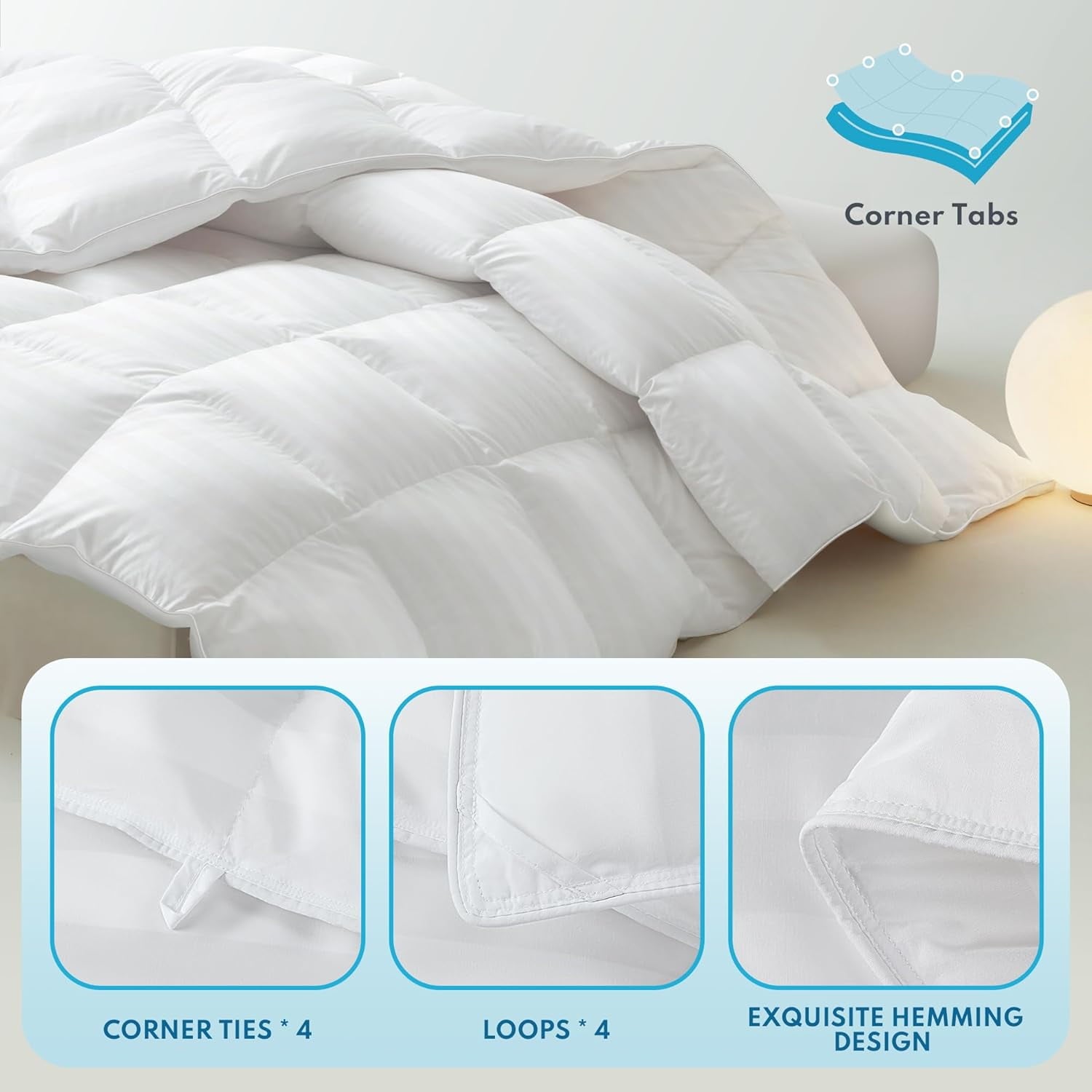 Down Feather Comforter King Size - High Fill Power All Season Duvet Insert, Luxurious Hotel Medium Warmth Bedding Comforter (106”x90”)