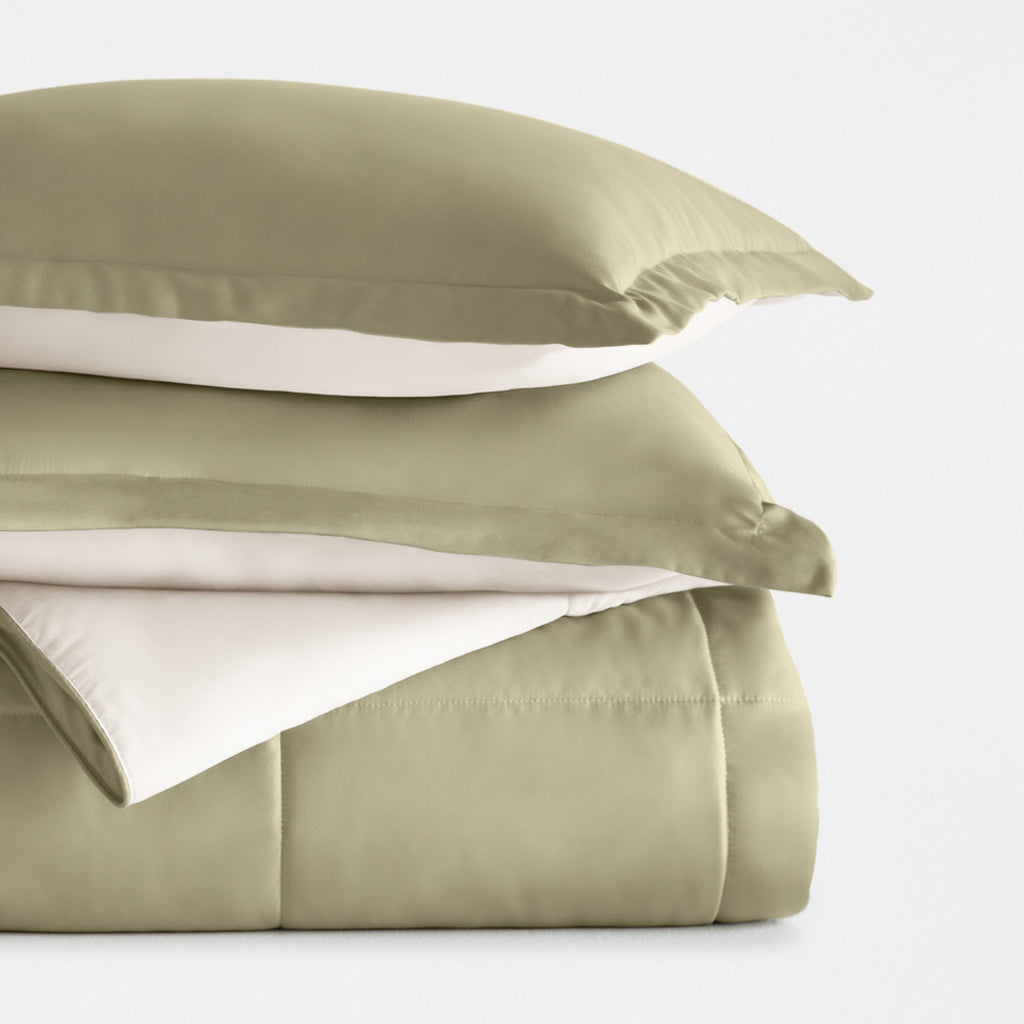 All Season Reversible Comforter Set Breathable Cool in Sage Green & Ivory Twin/Twin XL Size Bedding by Comfort Canopy