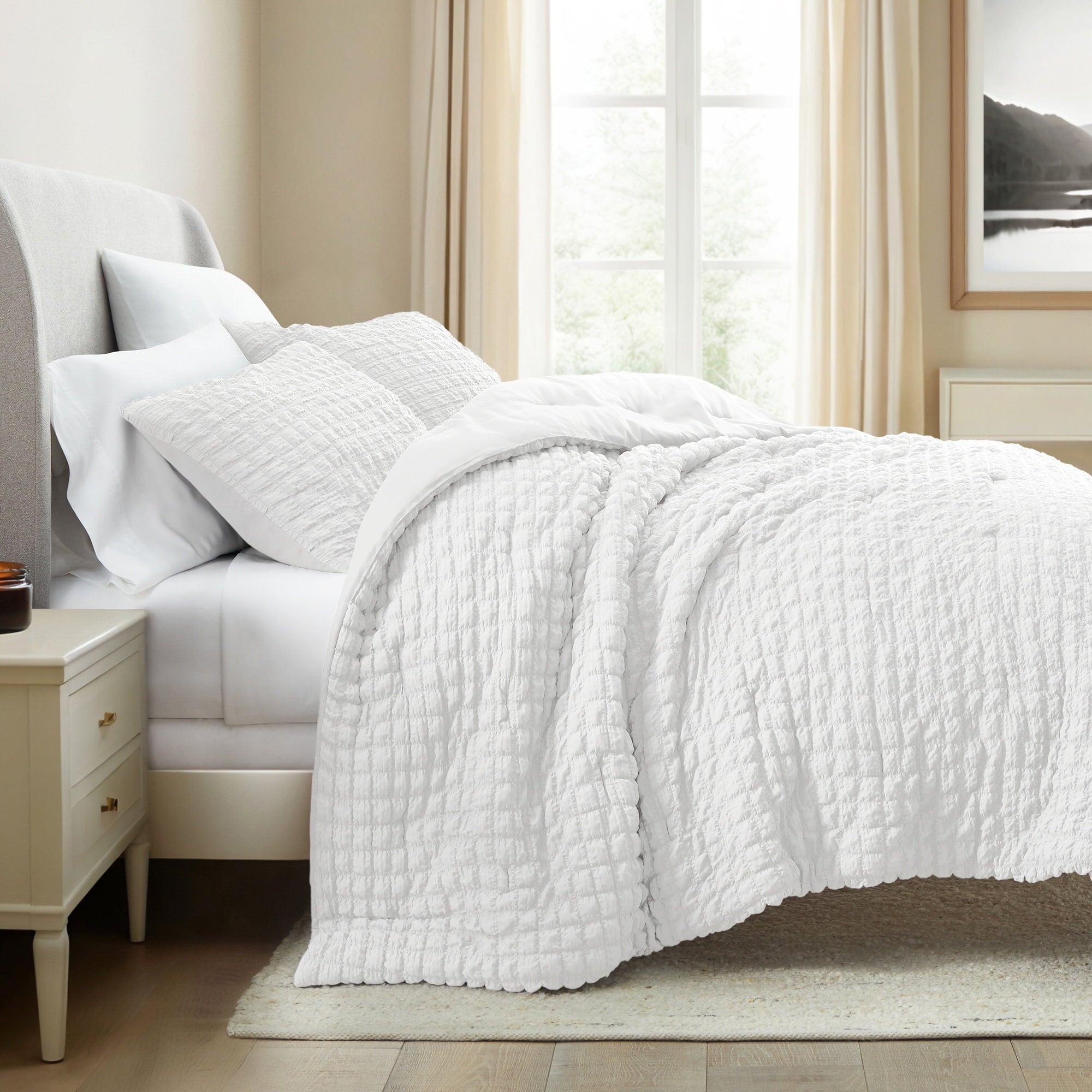 Seersucker Textured Comforter Set Plush All-Season Down Alternative Bedding - Comfort Canopy