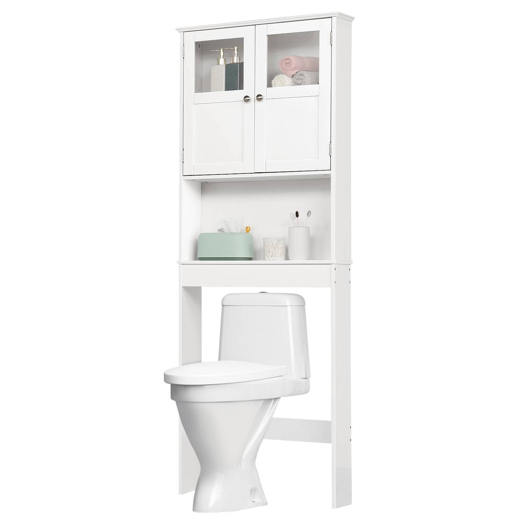 Ktaxon Over the Toilet Bathroom Storage Cabinet with 2 Doors & 3 Storage Shelves Space Saver, White
