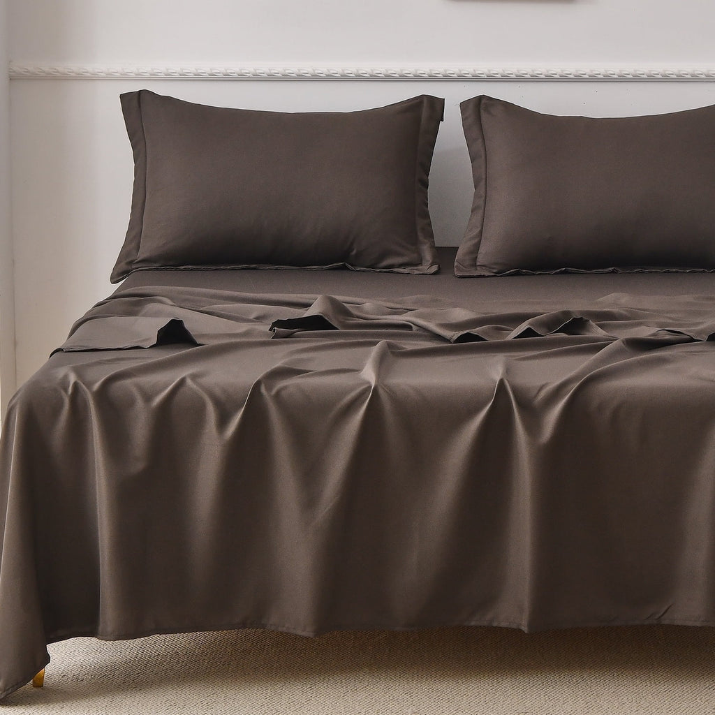 Jessy Home Bed Sheets Set 4 Piece Queen/Full Sheet Set Brown Gray Cotton Blend Fitted Sheet, Flat Sheet & 2 Pillowcases Bedding Set