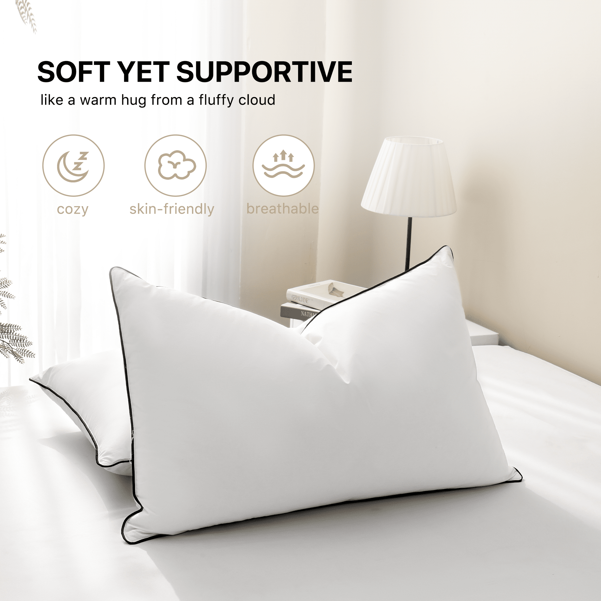 Howsheep Feather Down Pillows Set of 2, Medium Firm Hotel Bed Pillow 2 Pack,  King Size, 20 x 36 in.