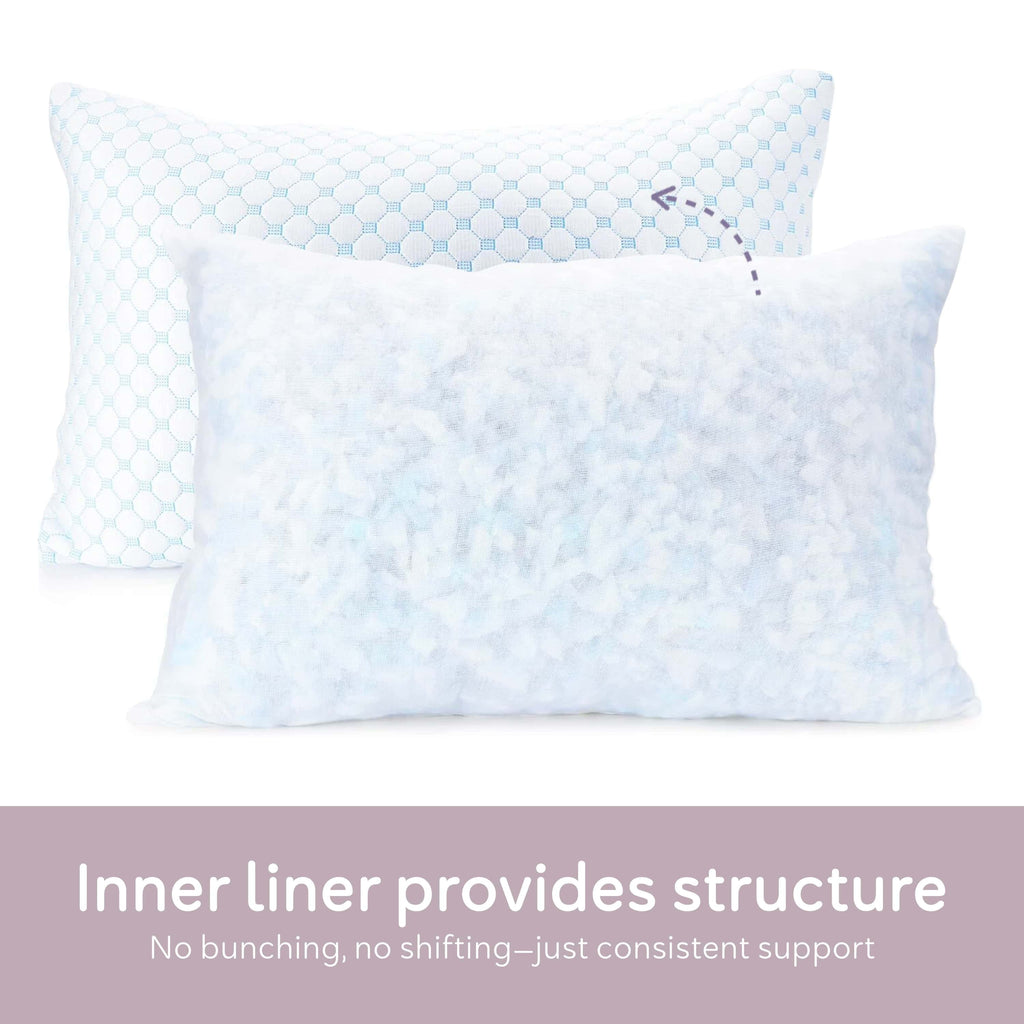 Virtu Temperature Queen Pillows Set of 2, Regulating and Adjustable Soft Memory Foam Cooling Bed Pillows Queen Size Pillows Set of 2, 20" X 30"