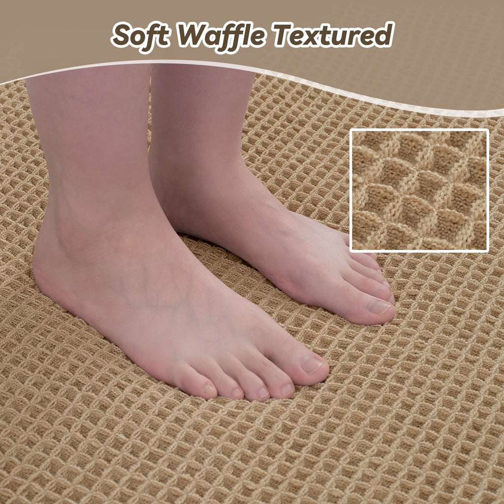 SIXHOME Bathroom Rugs Waffle Bath Rug Super Soft Absorbent Non Slip Bath Mat Beside Tub Rubber Backed Machine Washable Bathroom Rugs with Tassels Boho Bathroom Decor 17" x 24" Brown