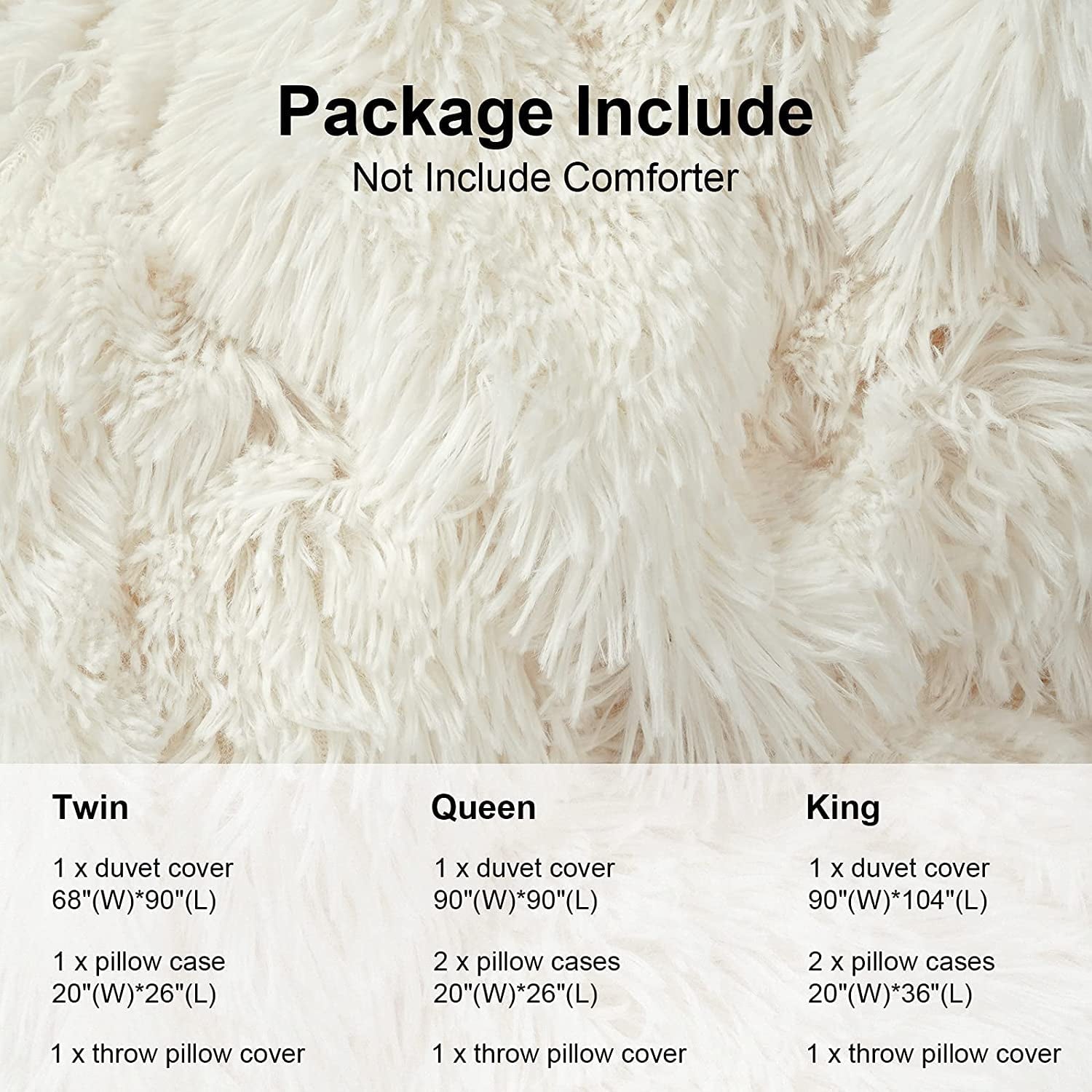 BLEUM CADE Luxury Fluffy Fuzzy Queen Bedding Comforter Set,4 Pieces Shaggy Duvet Cover Set,Furry Plush Velvet Bed Comforter Cover with Zip Closure,Queen,Creamy-White