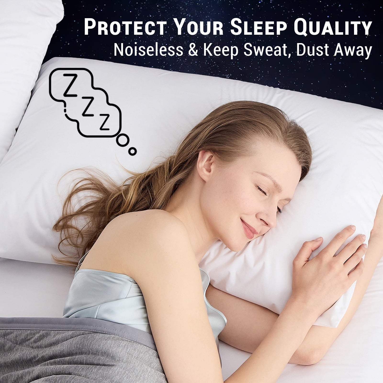 GOGREEN Waterproof Pillow Protectors with Zipper Standard Size, Cooling Bamboo Zippered Pillow Case Protector, Bed Bedbugs Pillow Case Cover Prevent Dust Mites and Allergens (2 Packs, White)