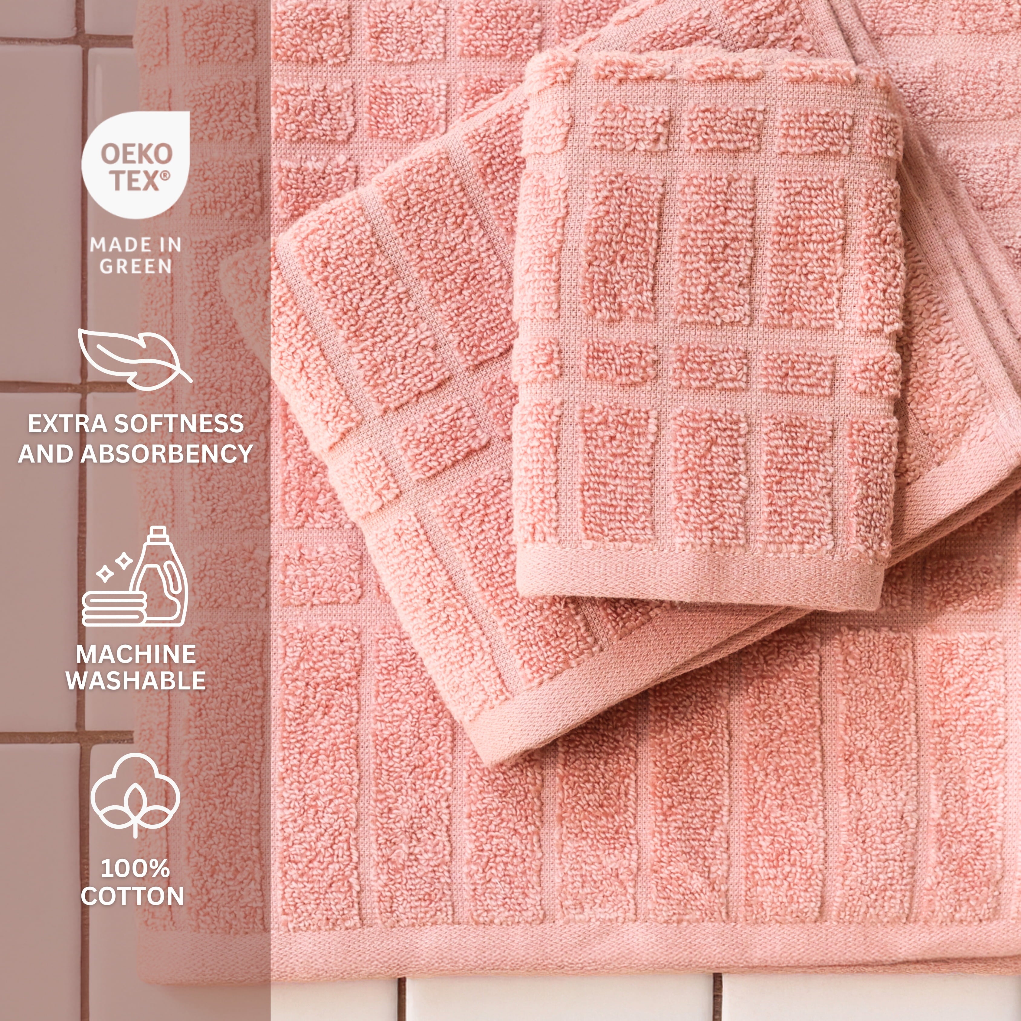 Mainstays Performance Cotton 6-Piece Bath Towel Set, Super Soft Quick Dry Fade Resistant, Textured Teracotta