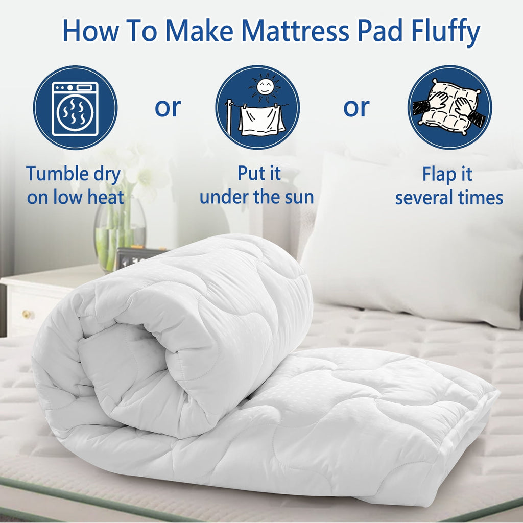 INGALIK Queen Size Mattress Pad, Cooling Breathable Mattress Topper, 400TC Quilted Fitted Protector and Cover with 8-21" Deep Pocket, White