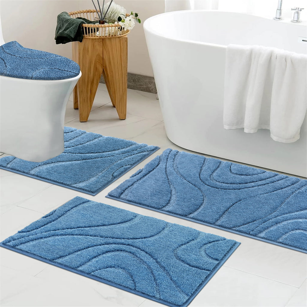 Ileading Bathroom Rugs Sets 4 Piece, Super Soft and Absorbent Non Slip Microfiber Toilet Bathroom Mats