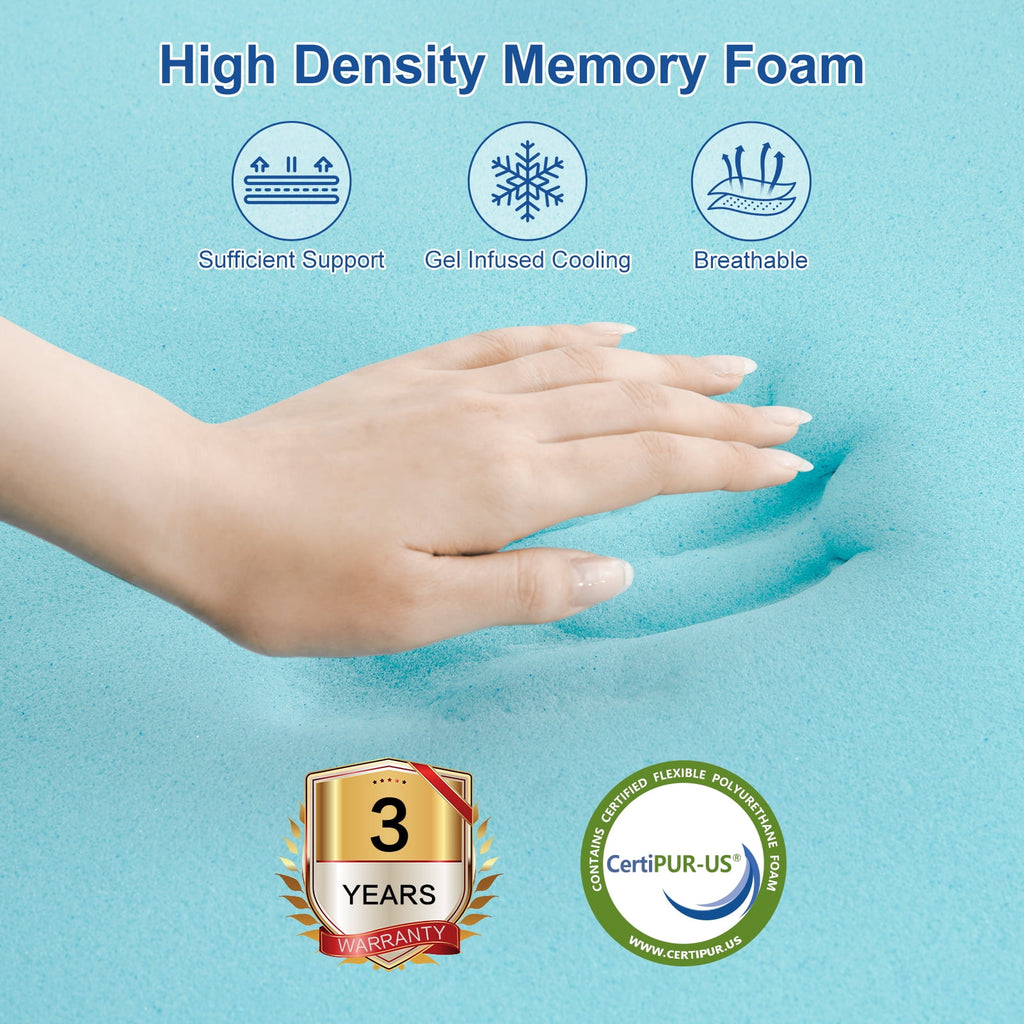 INGALIK 3 inch Gel Infused Memory Foam Mattress Topper, Queen, Cooling Bed Topper for Pressure Relief, CertiPUR-US Certified, White Removable Cover