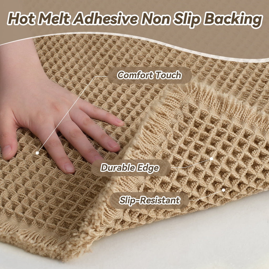 SIXHOME Bathroom Rugs Waffle Bath Rug Super Soft Absorbent Non Slip Bath Mat Beside Tub Rubber Backed Machine Washable Bathroom Rugs with Tassels Boho Bathroom Decor 17" x 24" Brown