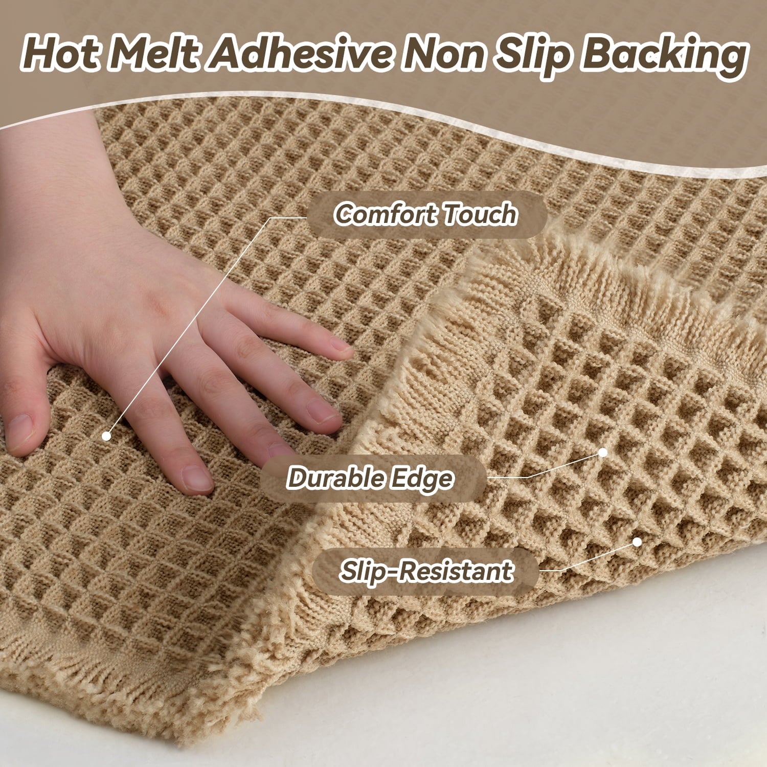 SIXHOME Bathroom Rugs Waffle Bath Rug Super Soft Absorbent Non Slip Bath Mat Beside Tub Rubber Backed Machine Washable Bathroom Rugs with Tassels Boho Bathroom Decor 17" x 24" Brown